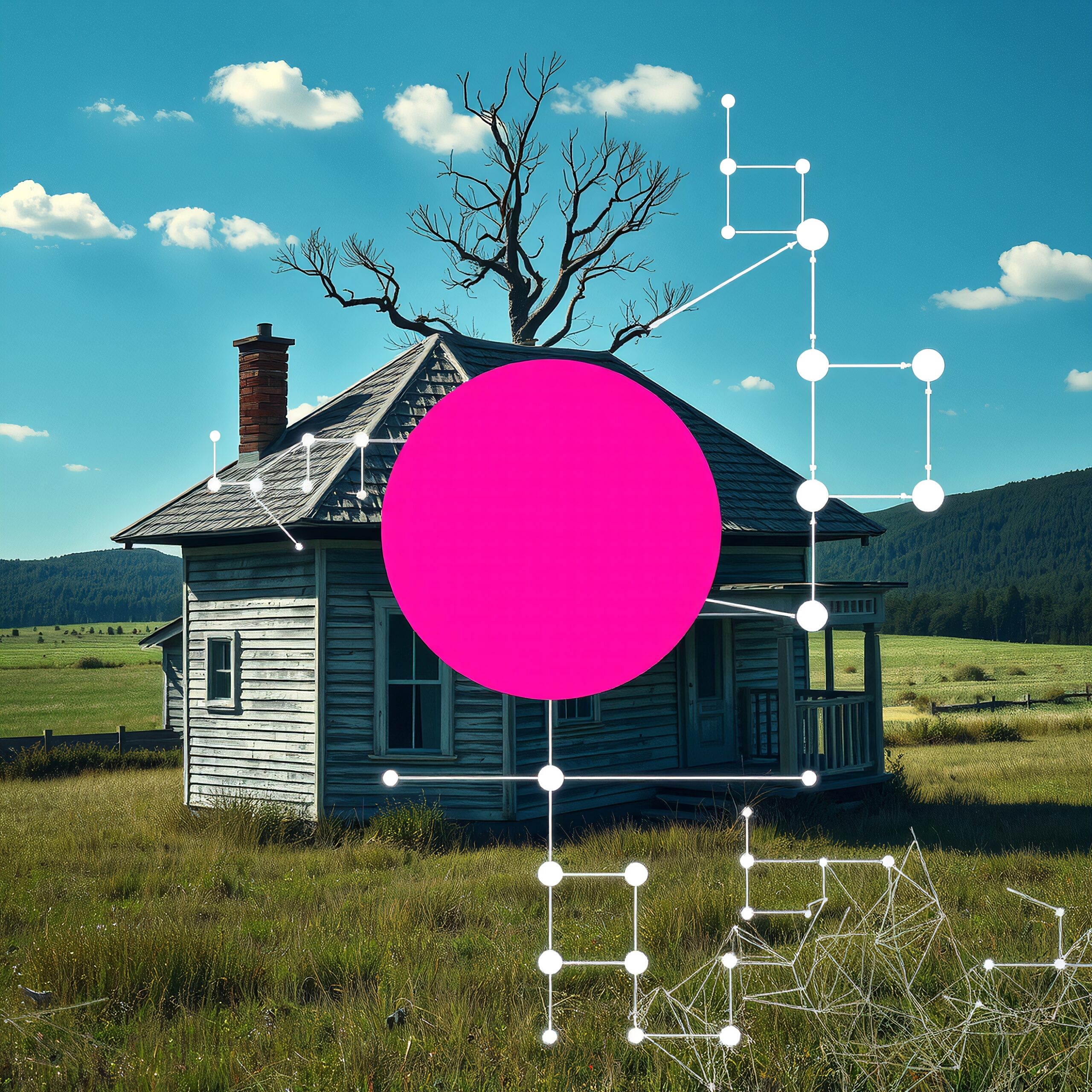 Futuristic Network Over Rural Cabin