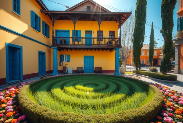 Vibrant Courtyard with Spiral Garden