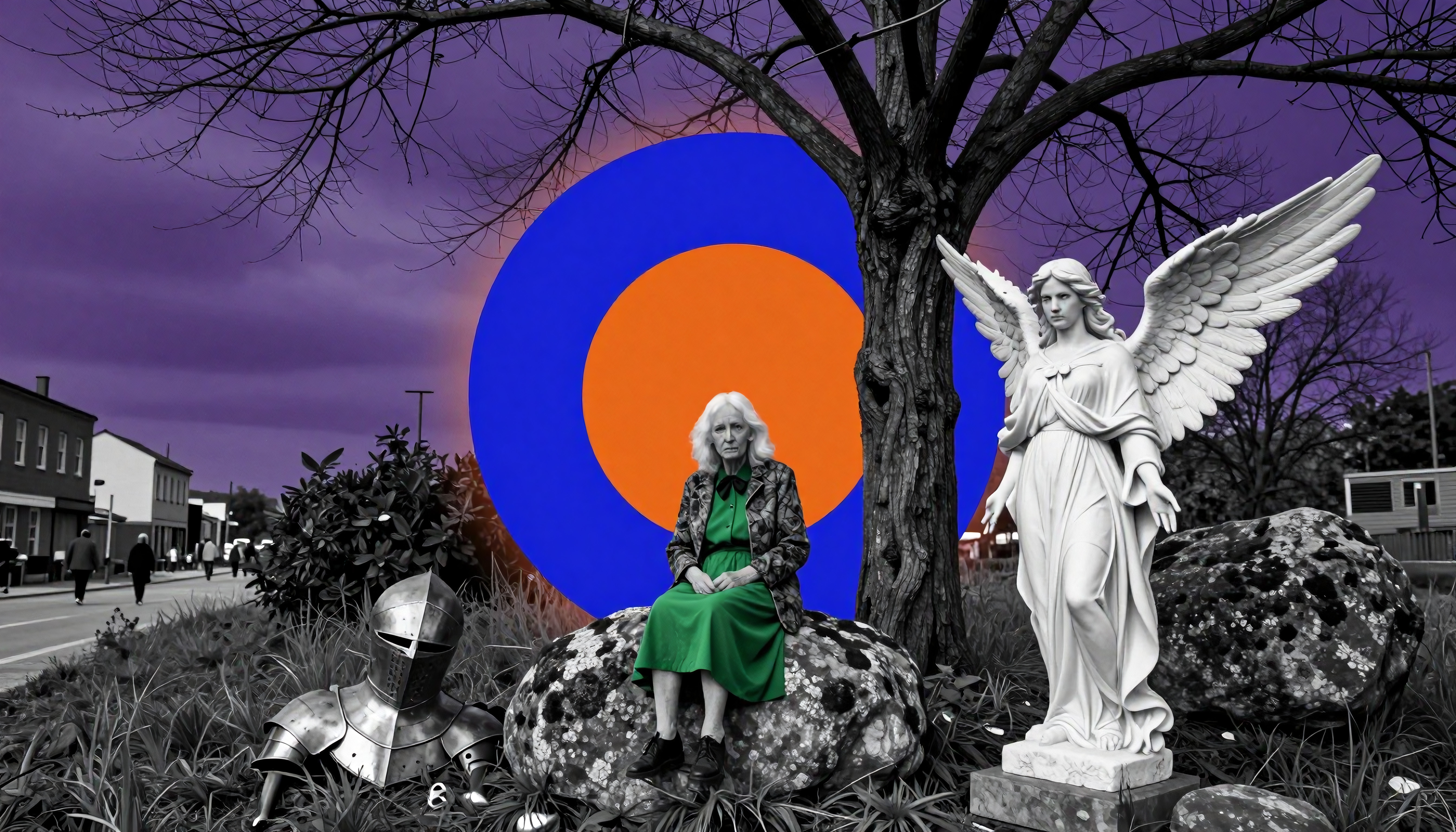 Angel Statue Knight and Colored Circular Element