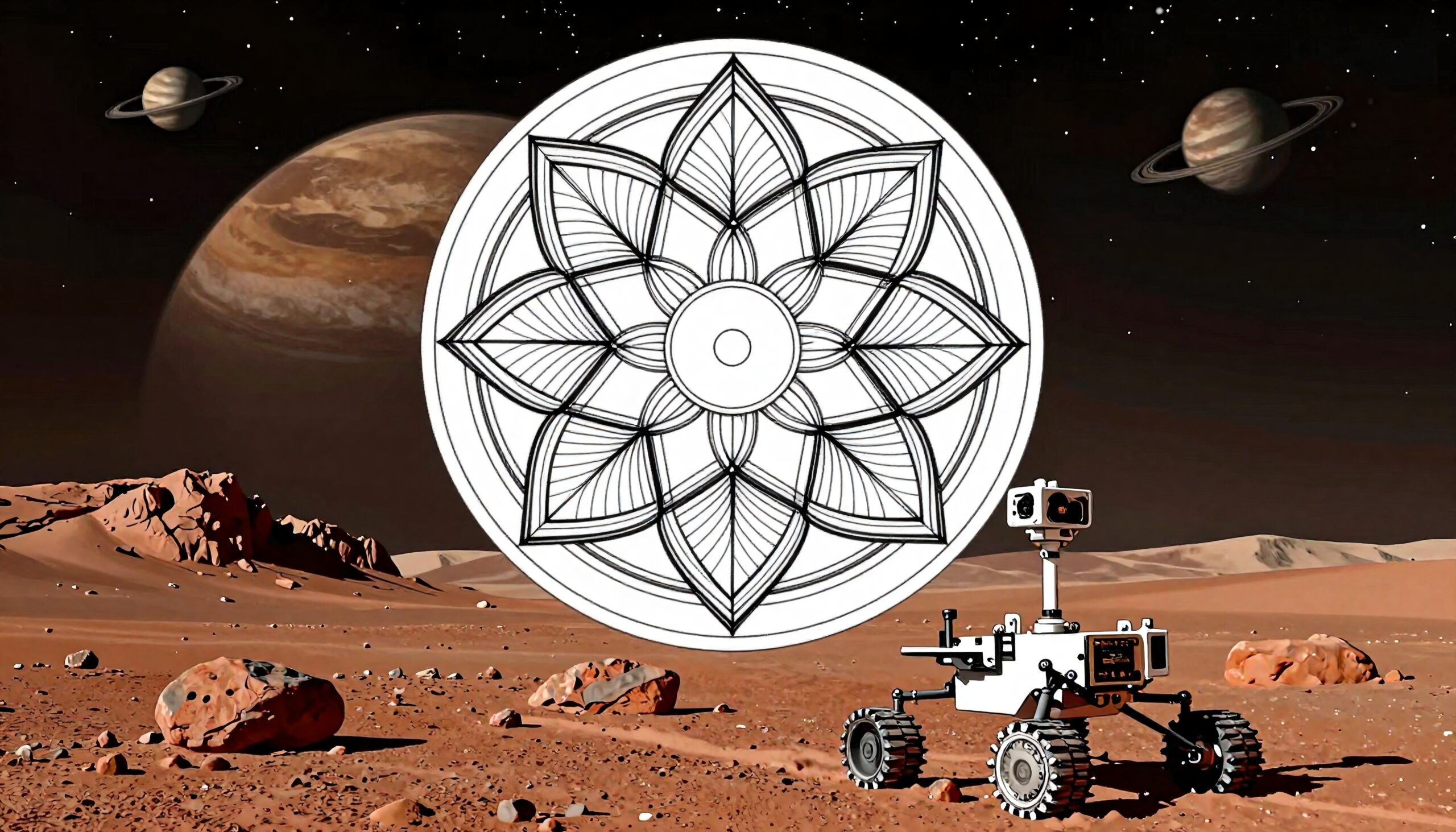 Geometric Mandala on Martian Landscape