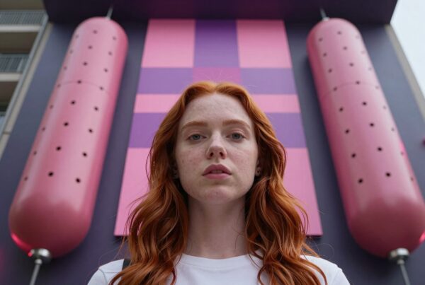 Portrait of a person with vibrant urban art background.