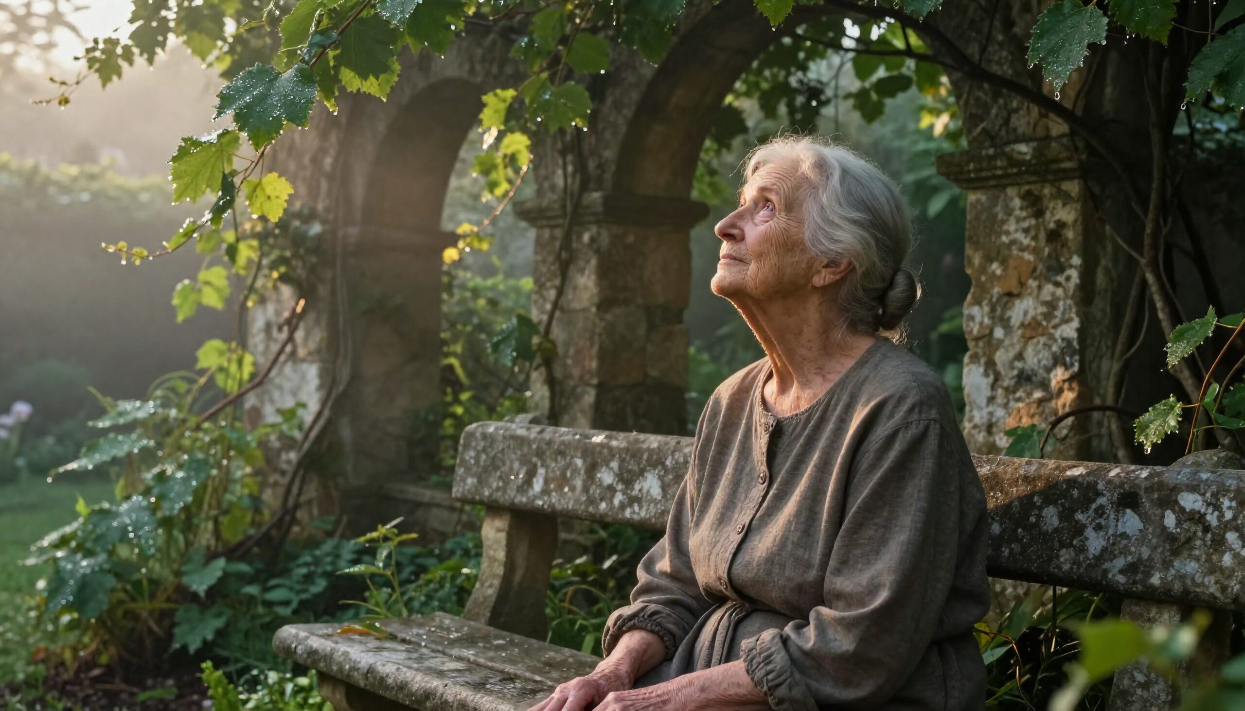 Contemplative Moment in Serene Garden