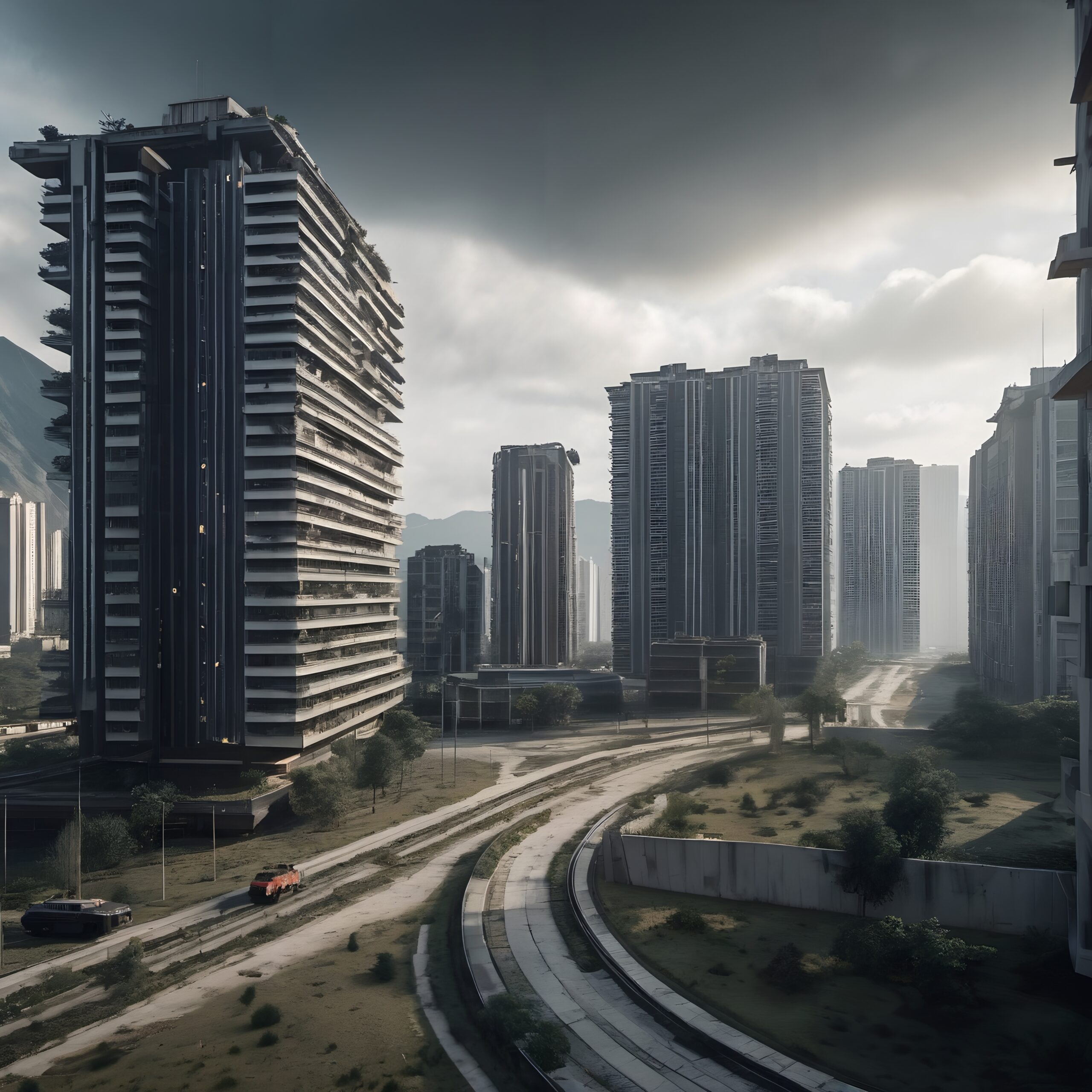 Dystopian Urban Landscape Scene