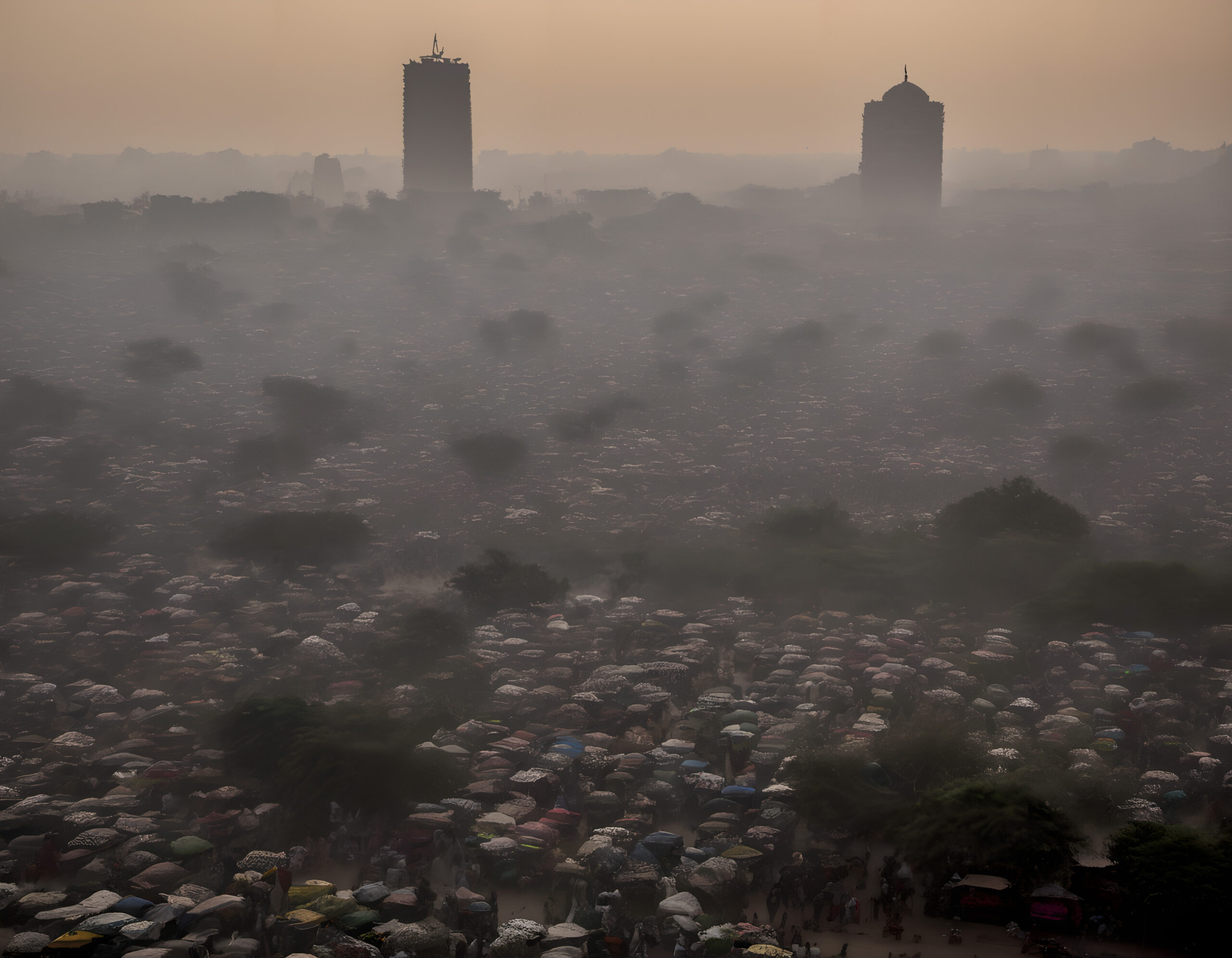 Crowded Street Scene with Skyscrapers