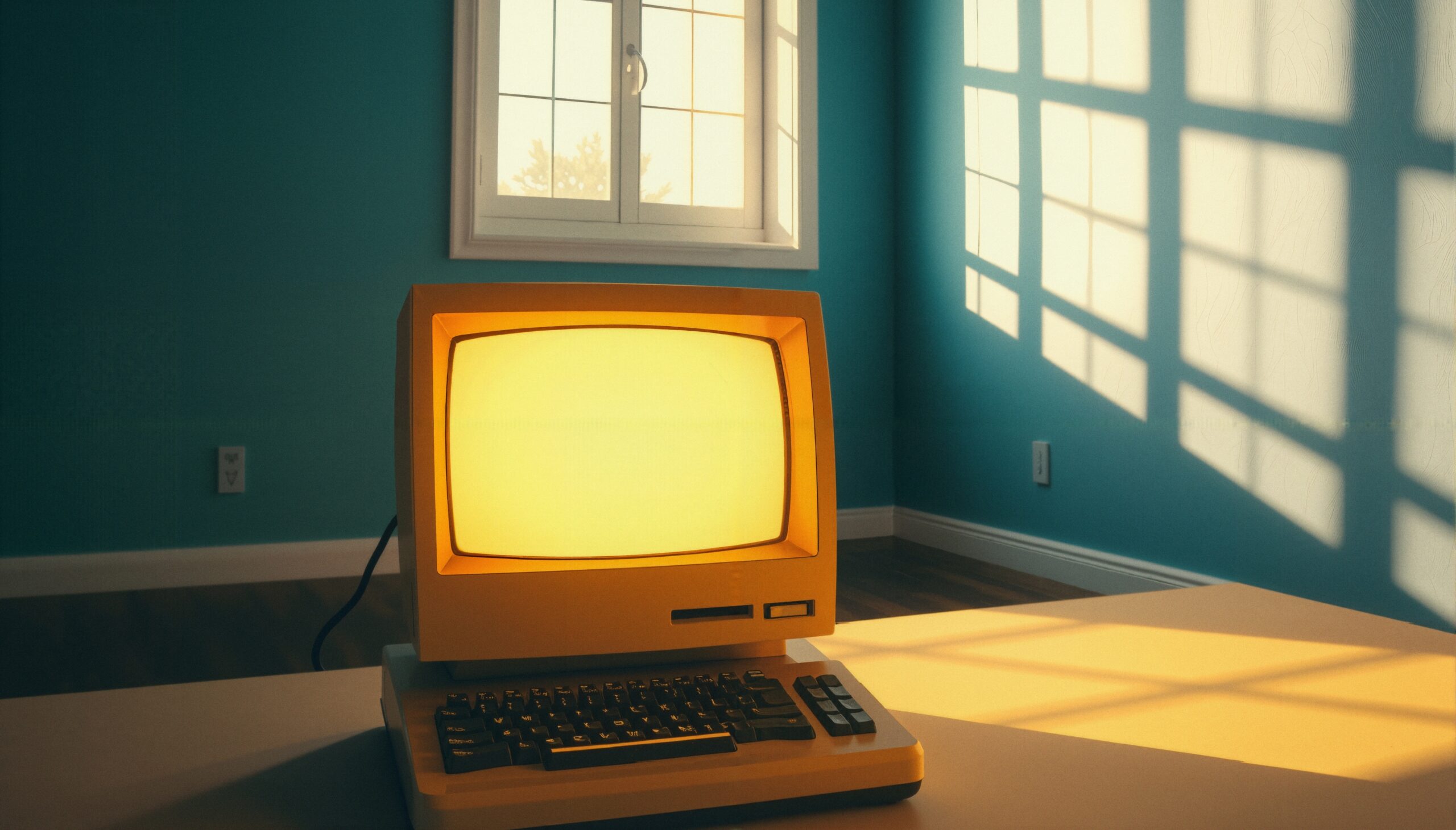 Vintage Computer With Yellow Screen