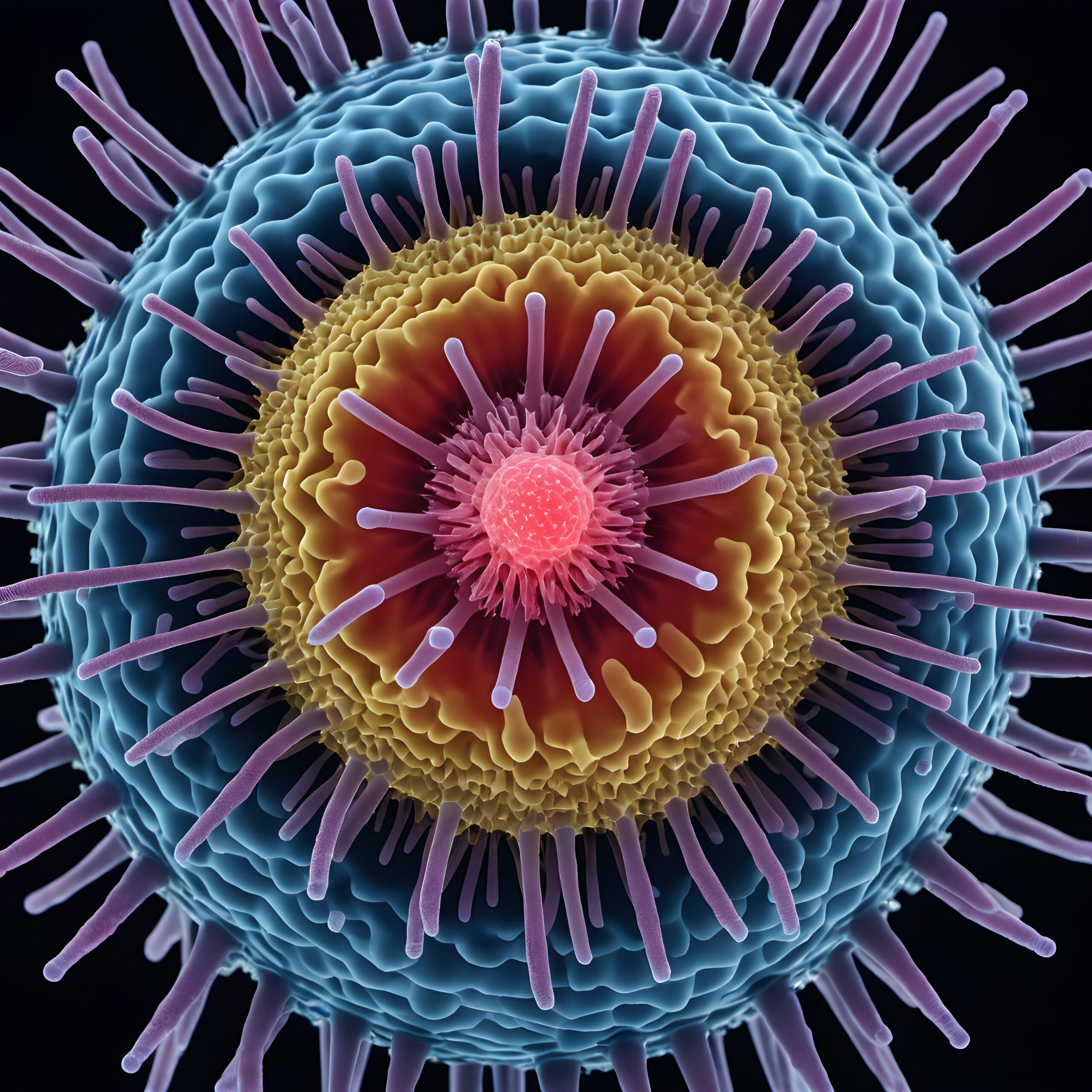 Colorful Virus with Spike Proteins