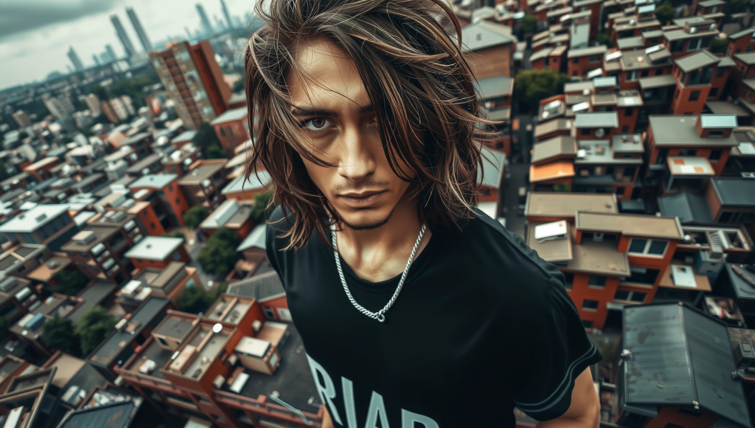 Urban Rebel Above Cityscape Rooftops