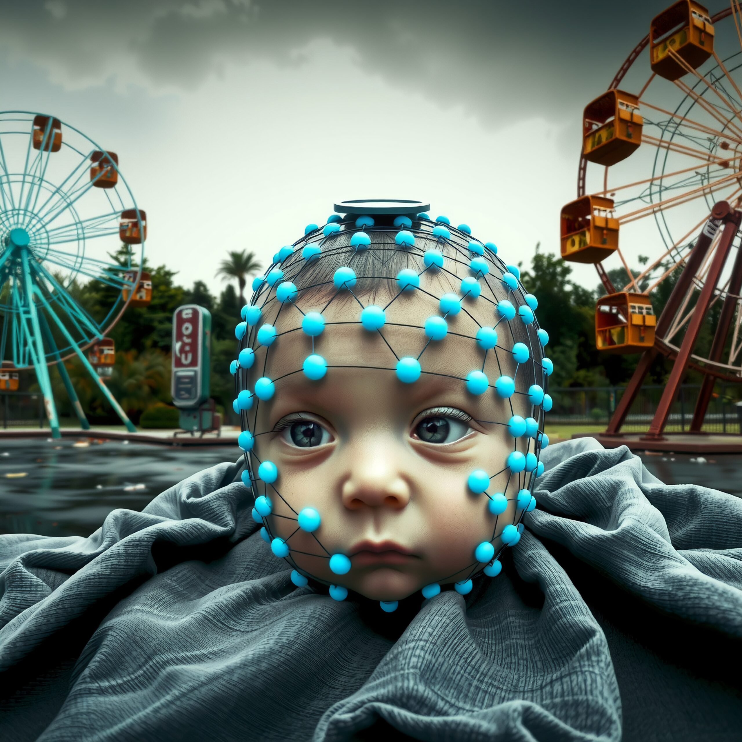 Baby with Head Circuitry Overlooking Carnival
