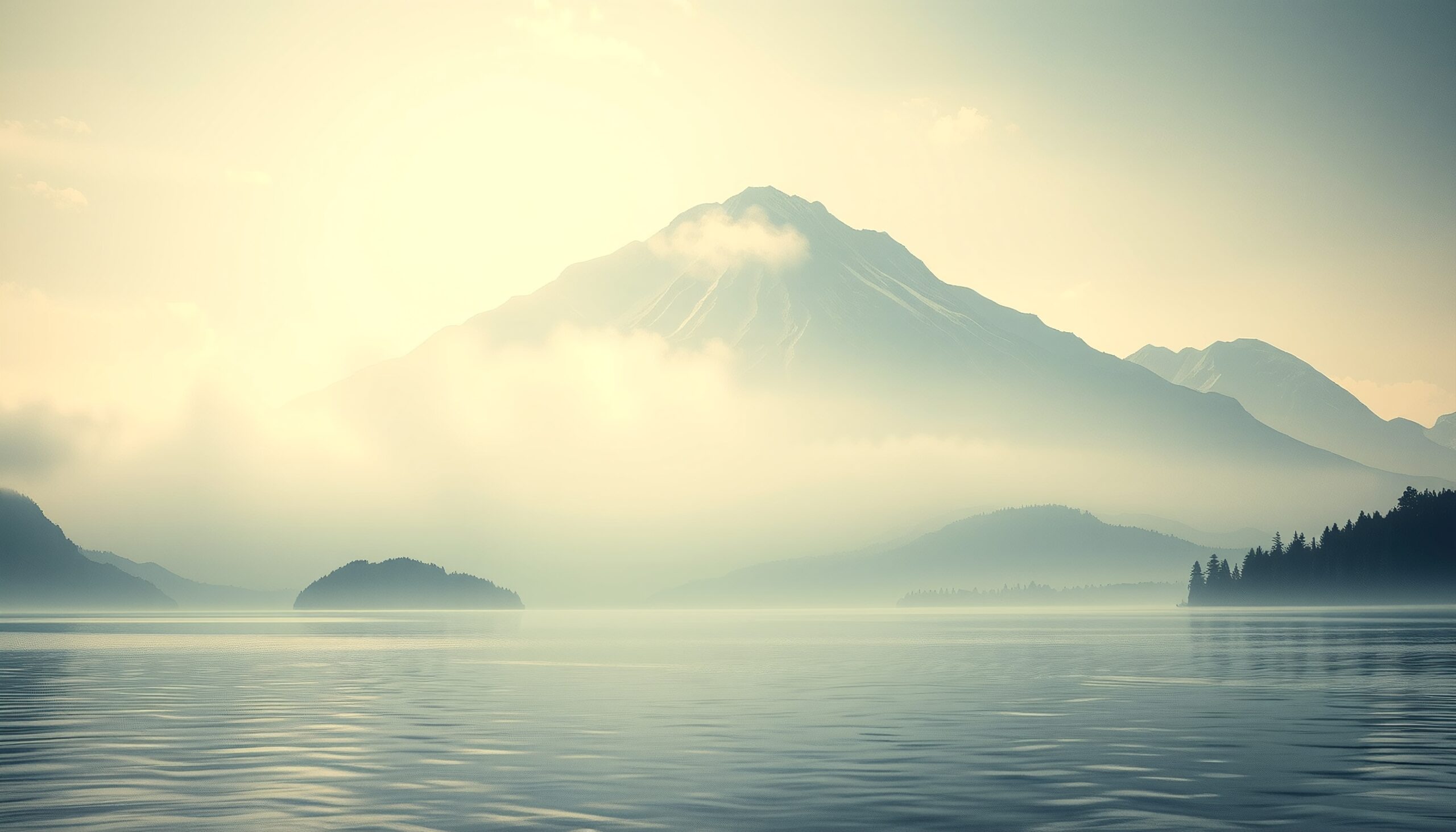 Misty Morning Mountain Reflection