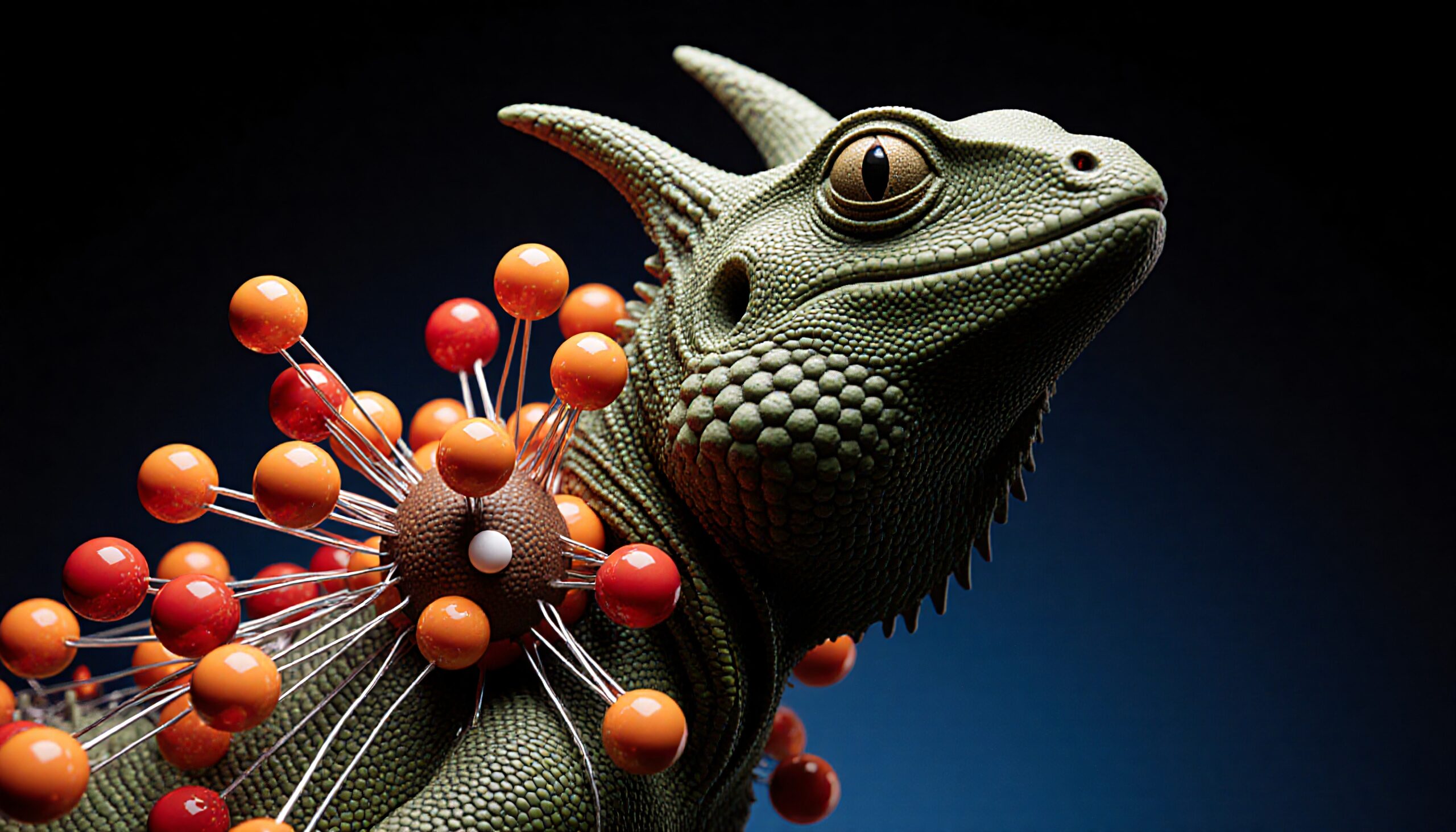 Surrealistic Lizard with Abstract Orbs