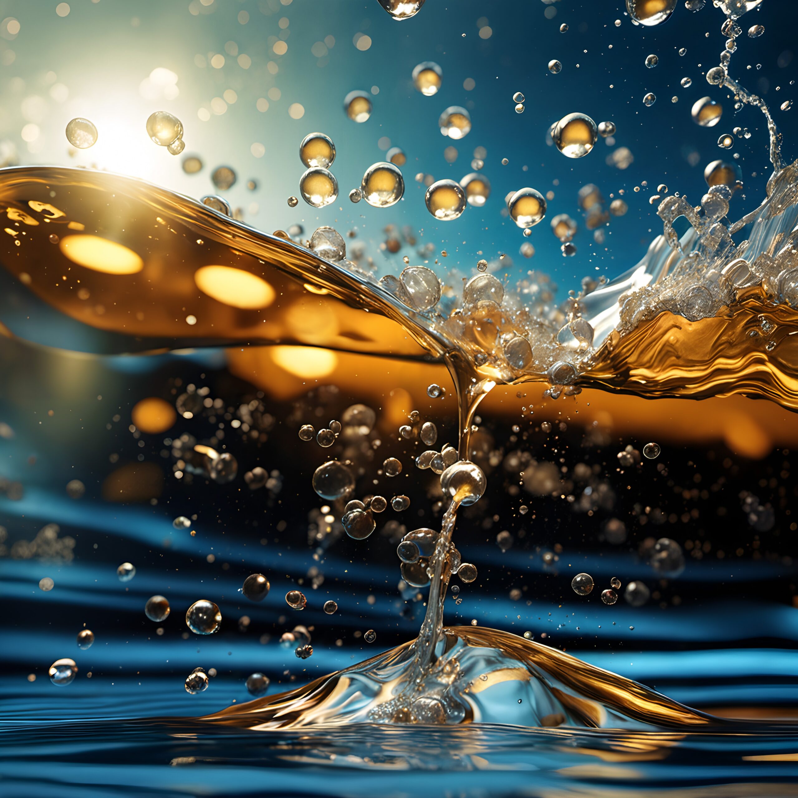 Golden Liquid and Dancing Drops