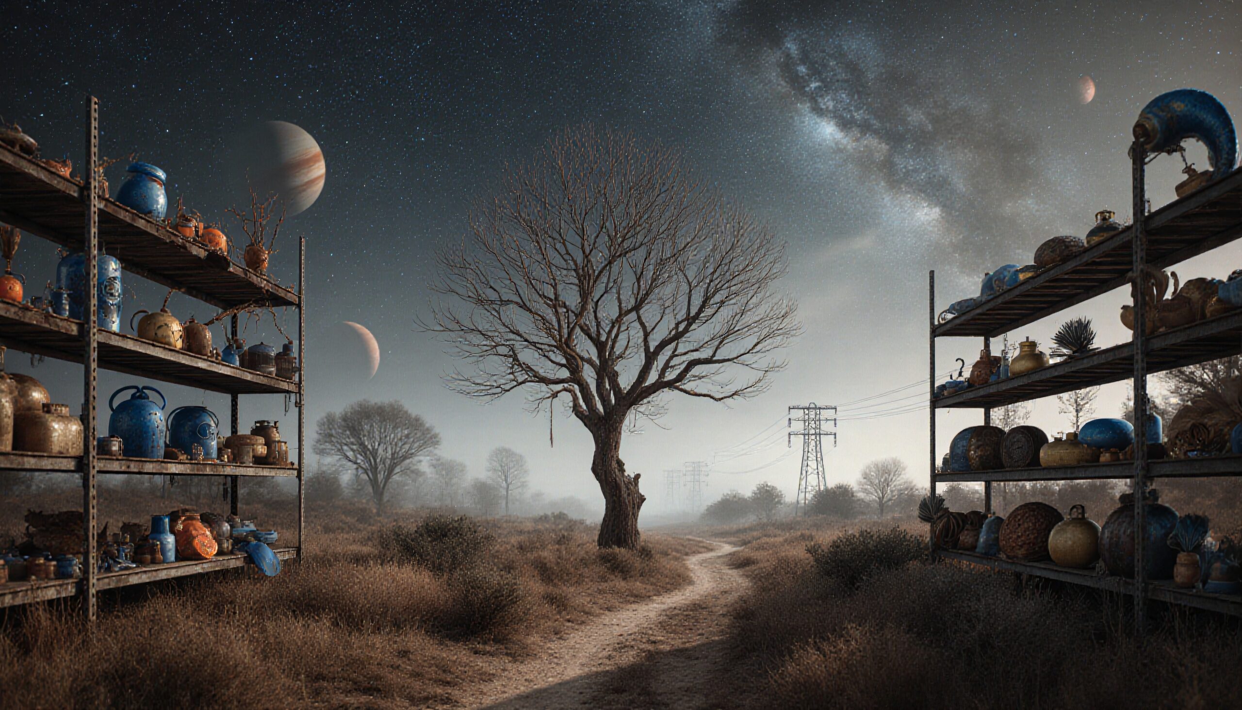 Surreal Landscape with Cosmic Sky