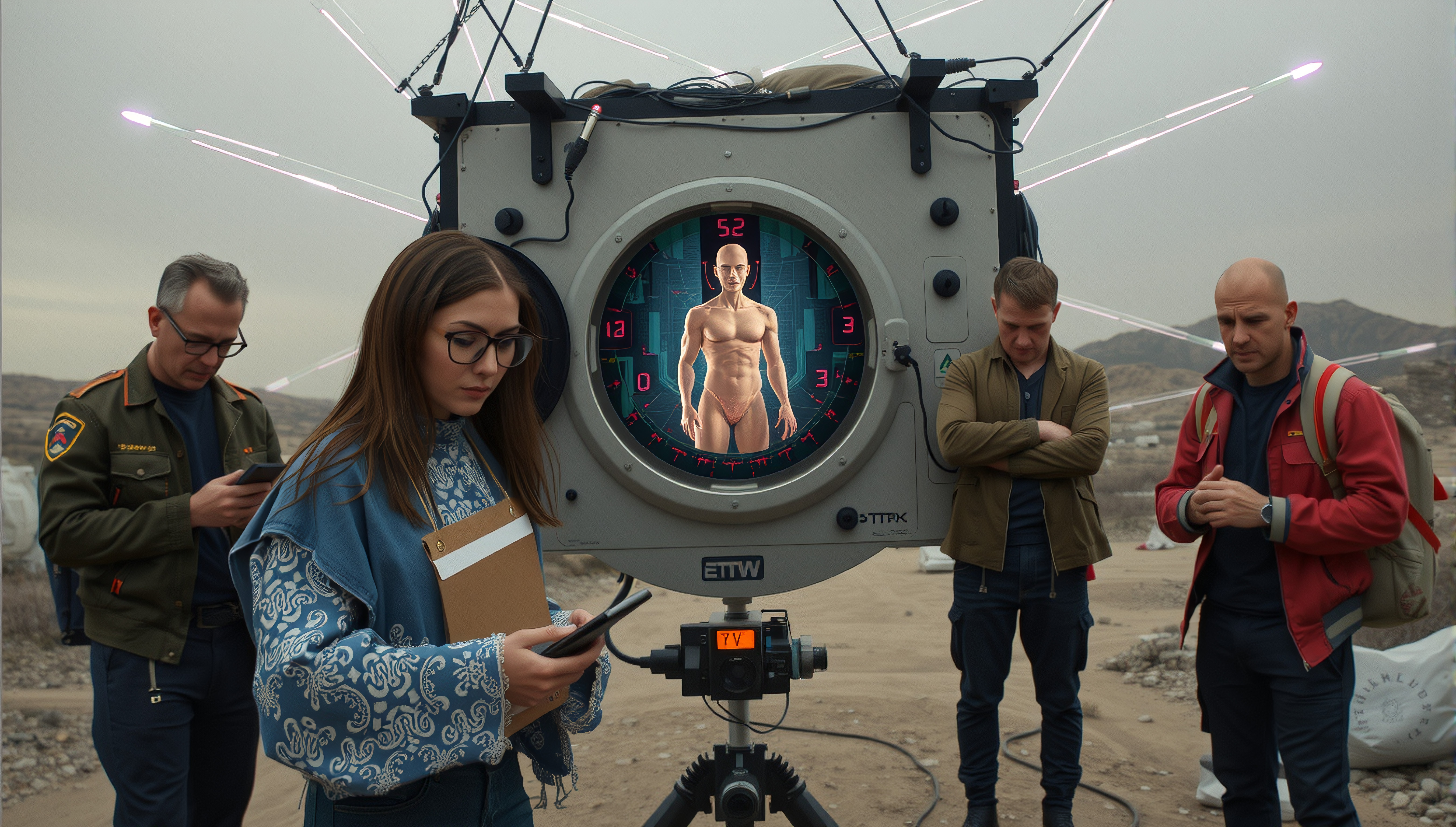 Scientists Observing Advanced Medical Device in Desert