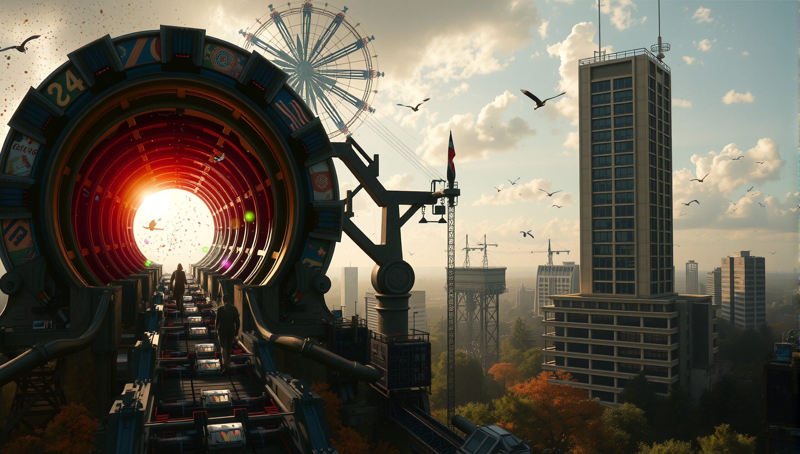 Future Cityscape with Glowing Tunnel