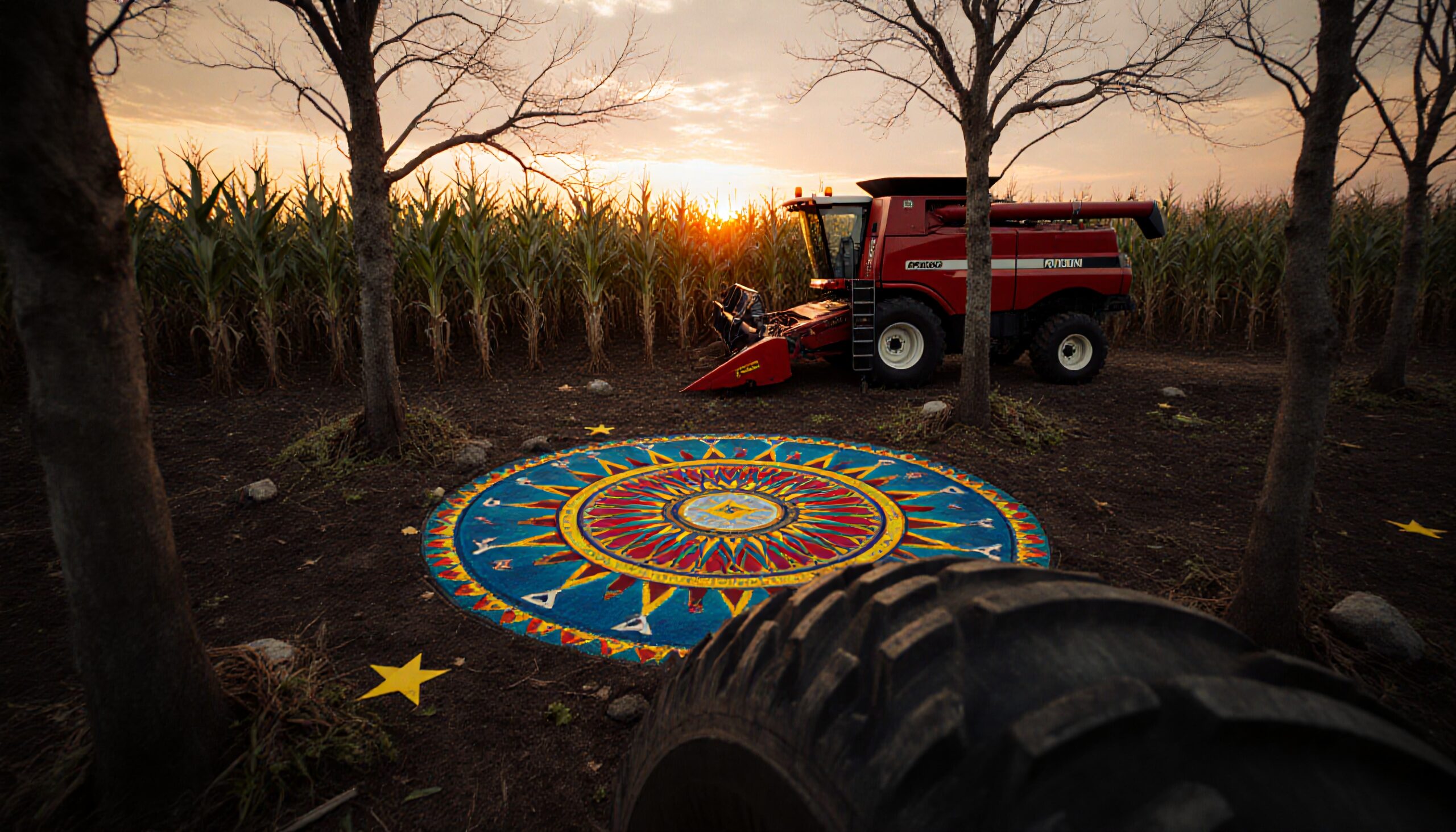 Cornfield Mandala at Sunset