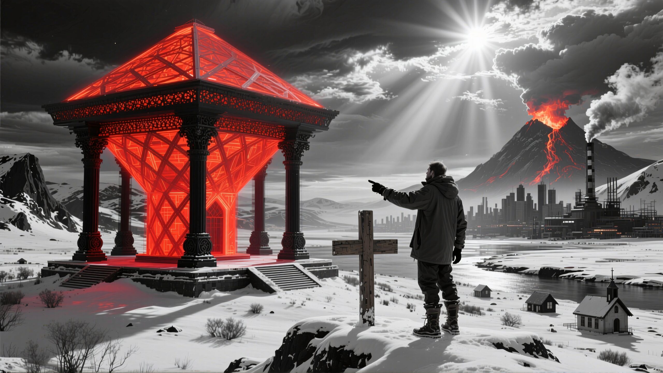 Mystical Scene with Erupting Volcano