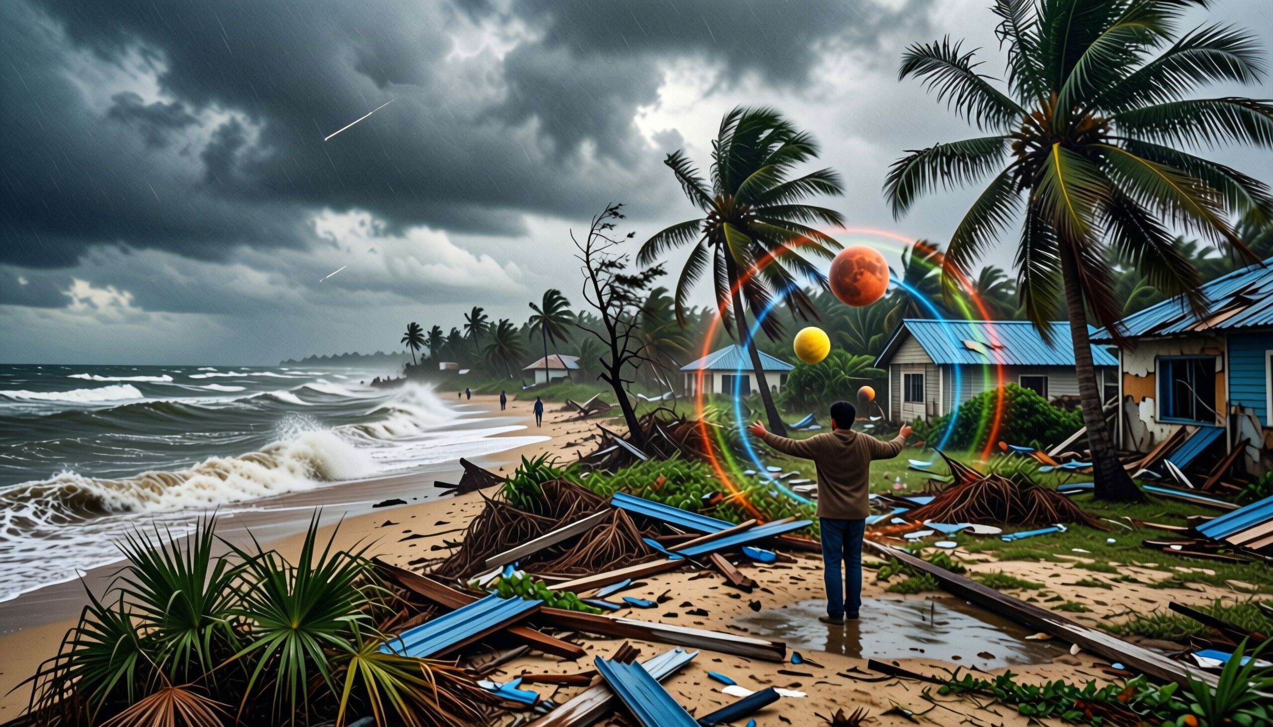 Mysterious Orbs Amidst Stormy Beach