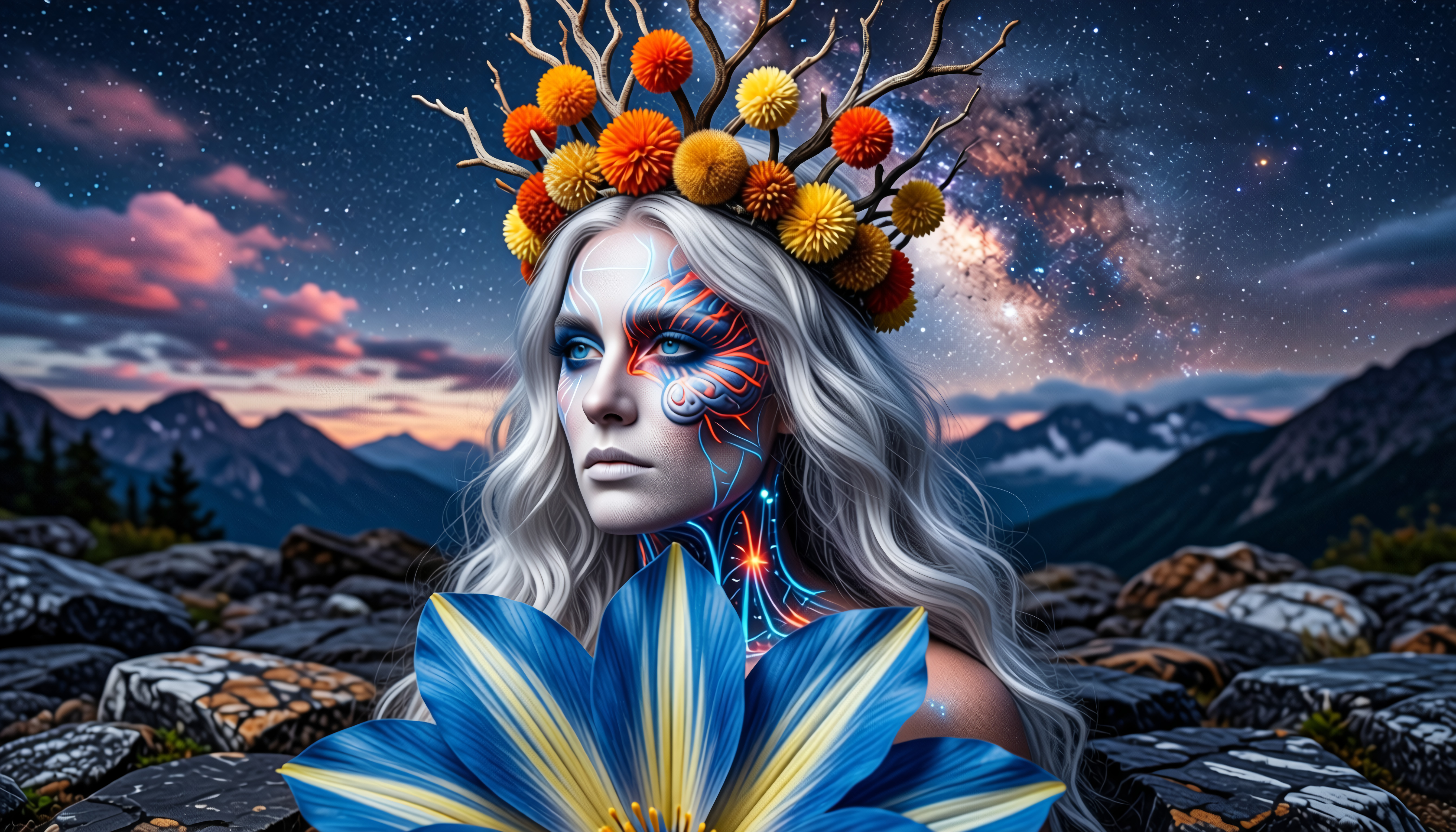 Cosmic Portrait with Floral Crown