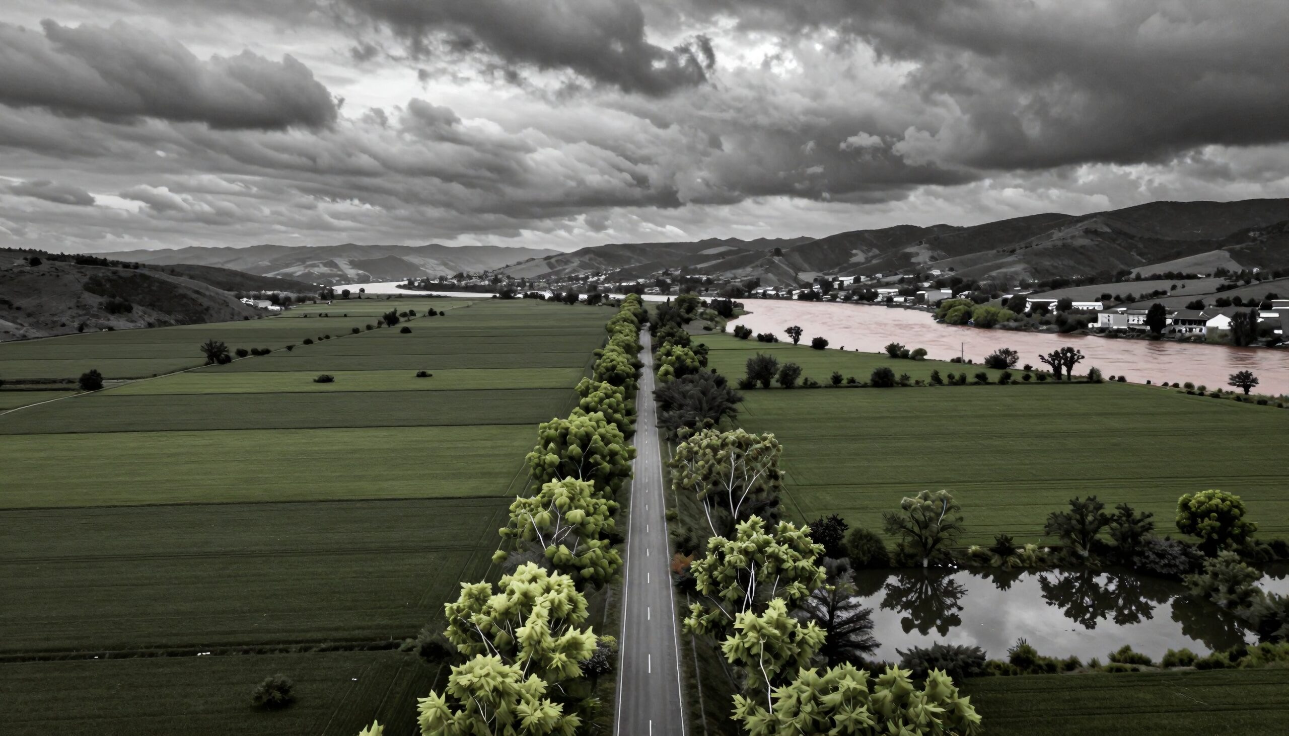 Expansive landscape with looming storm
