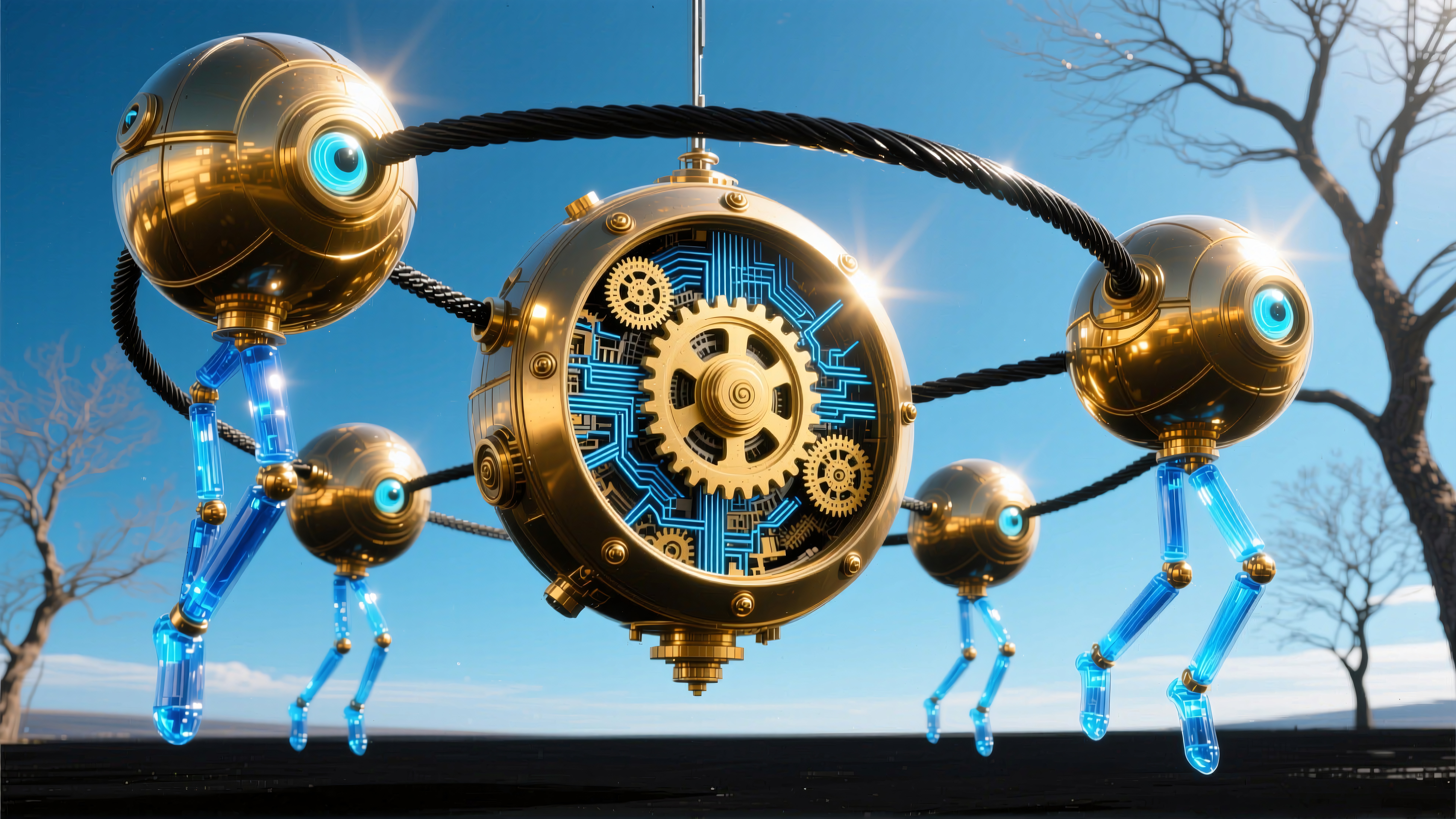 Golden Mechanical Sphere in Sky