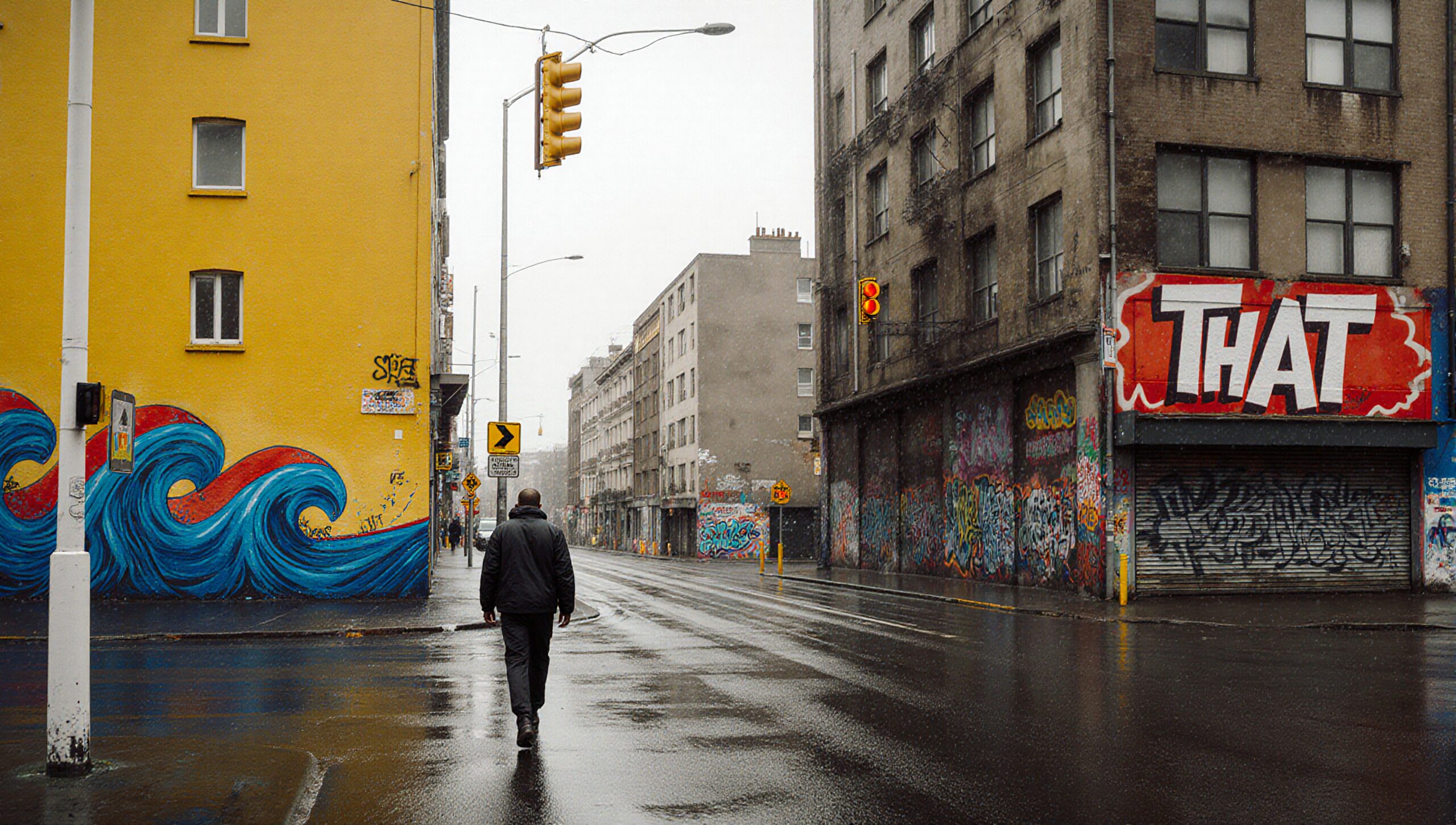 Urban Street with Colorful Graffiti