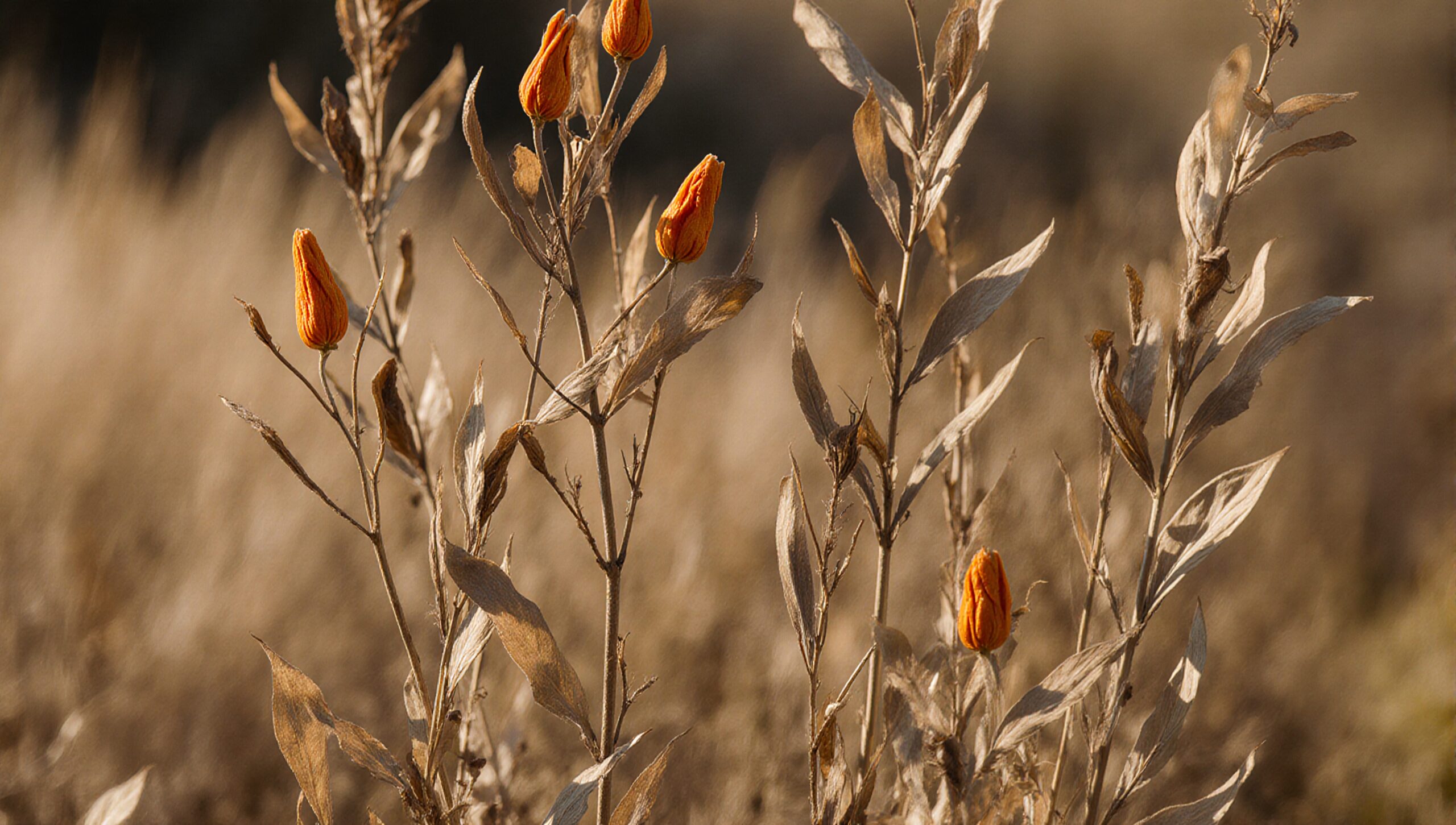 Orange Buds in Dry Landscape