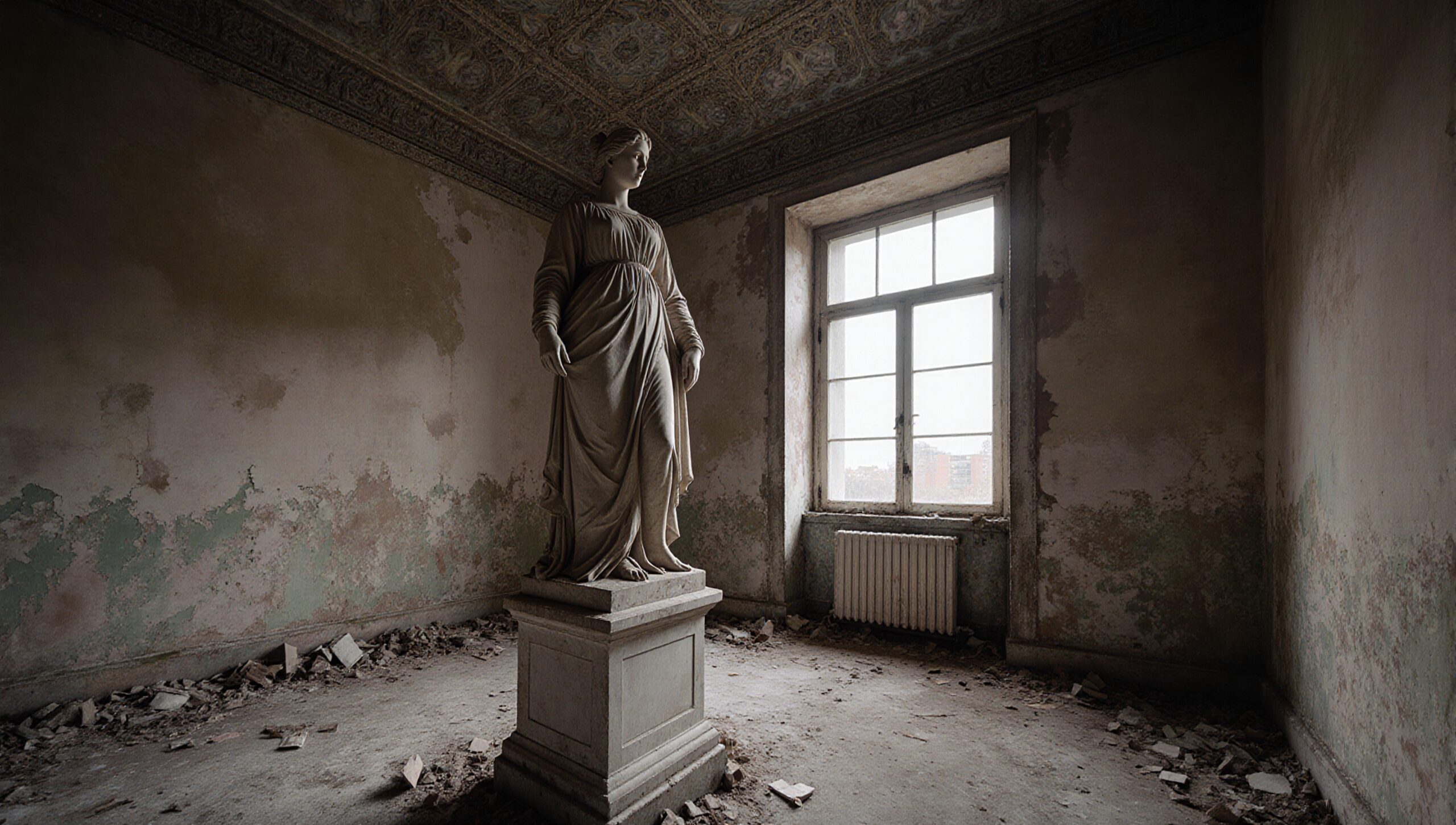 Abandoned Room with Classical Statue
