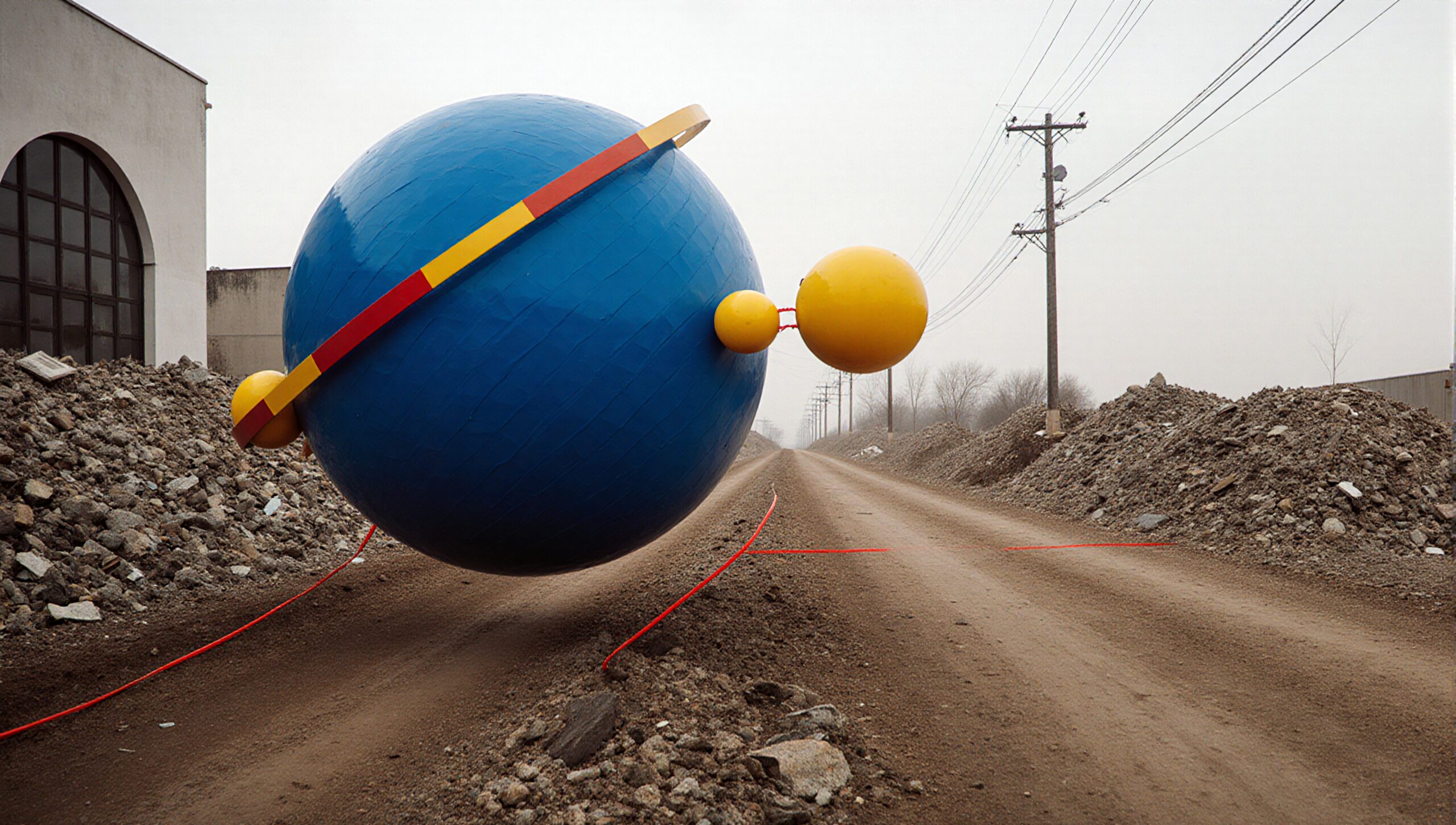 Surreal Planetary Sculpture on Road