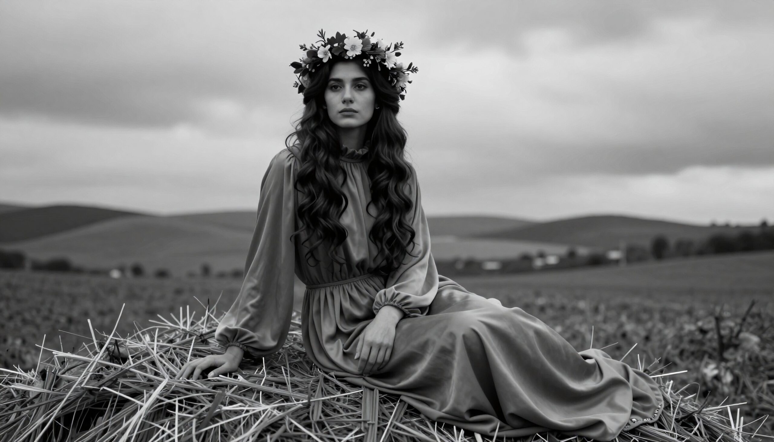 Serene Woman in Rural Landscape