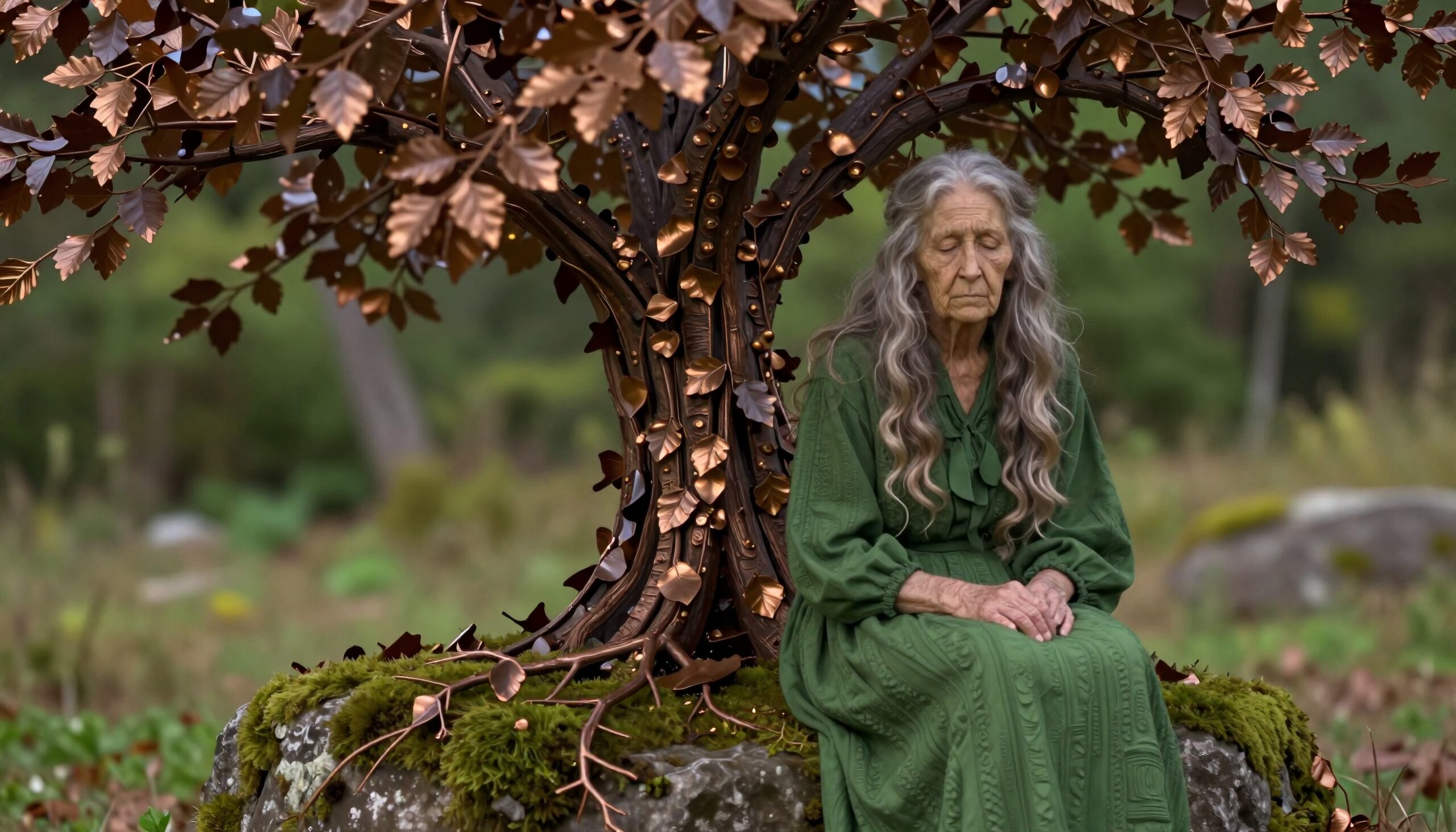 Tranquil Moment Under Metal Tree