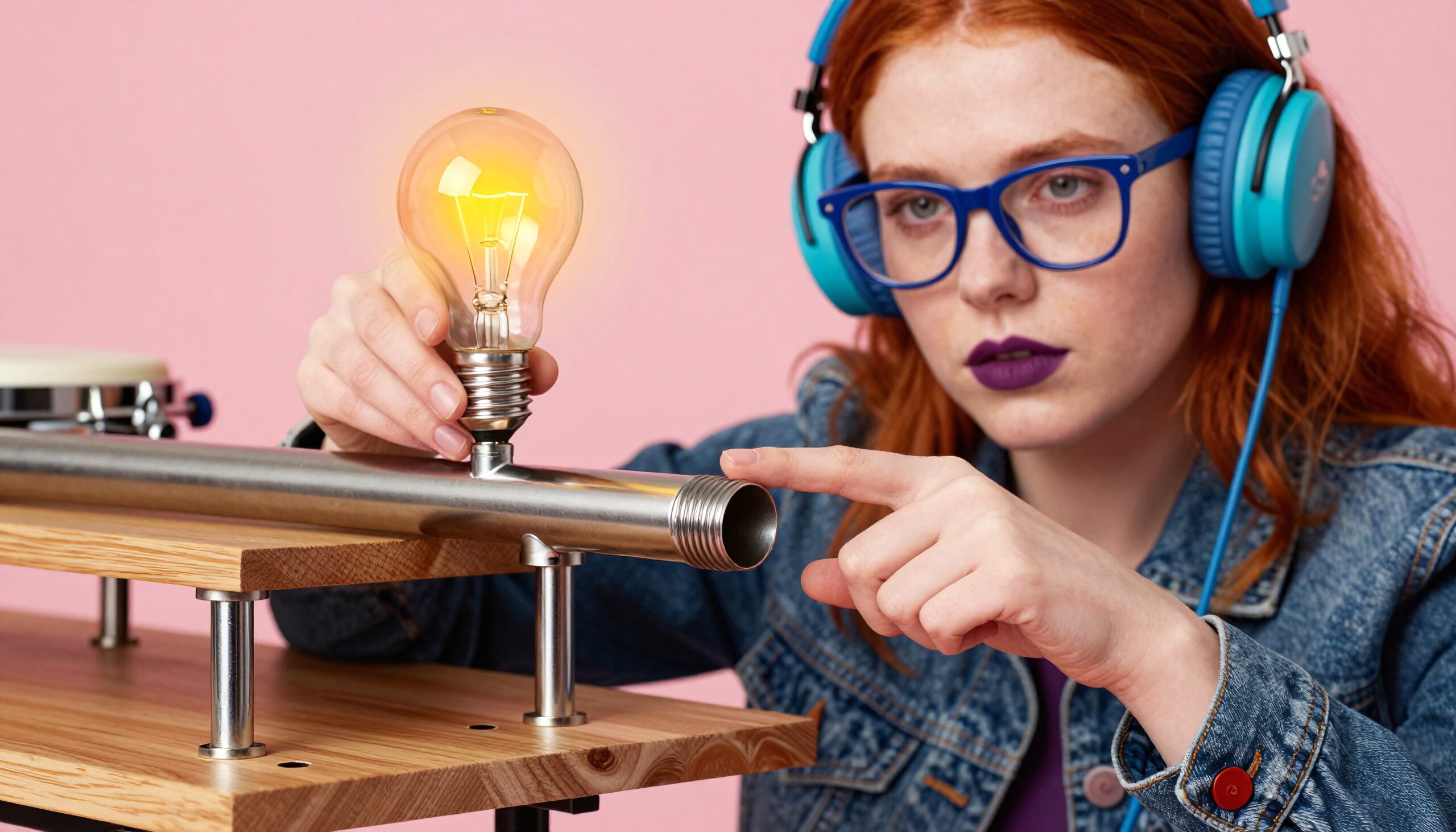 Young Woman with Lightbulb Experiment
