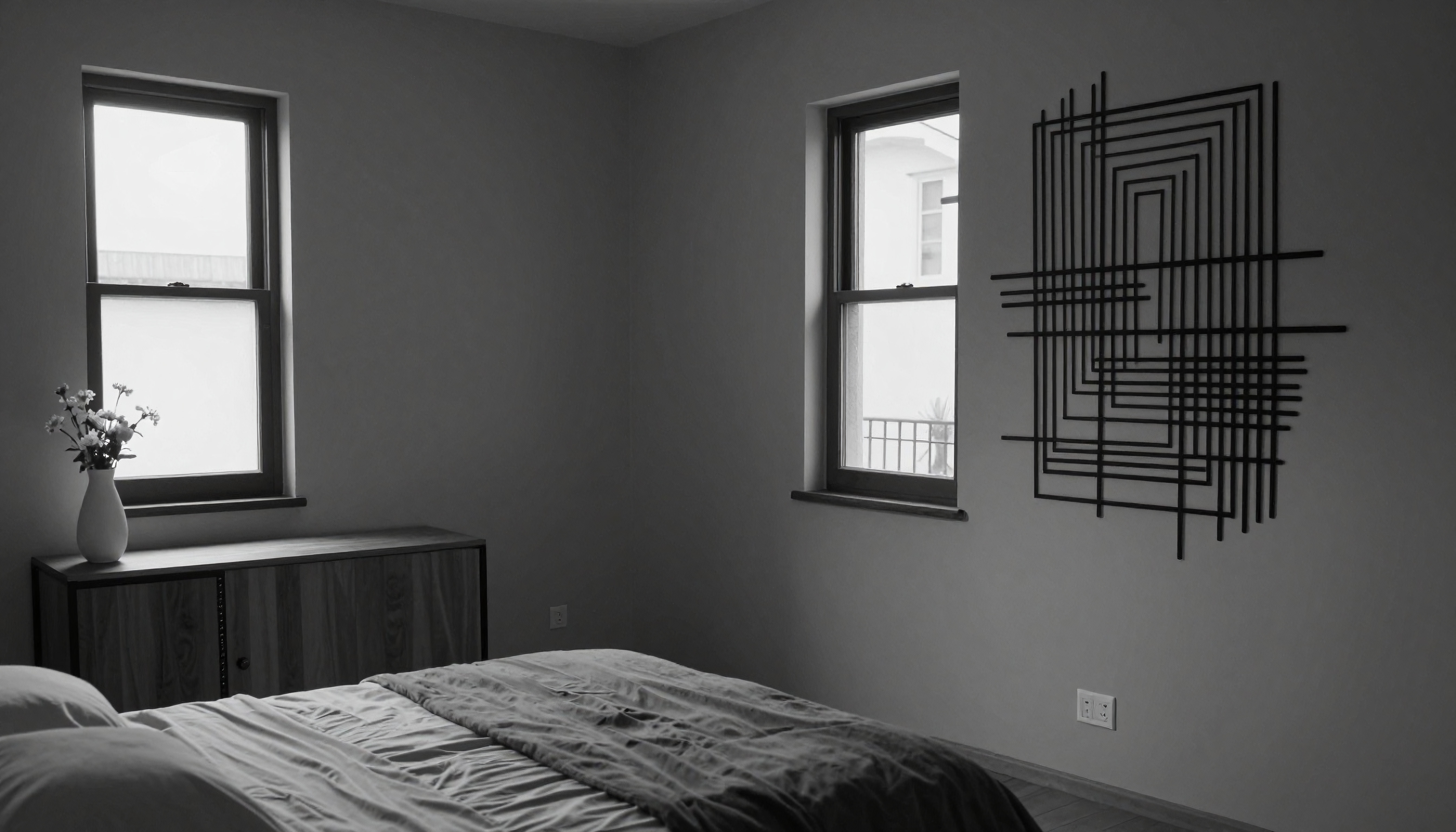 Minimalist Bedroom with Geometric Wall Art