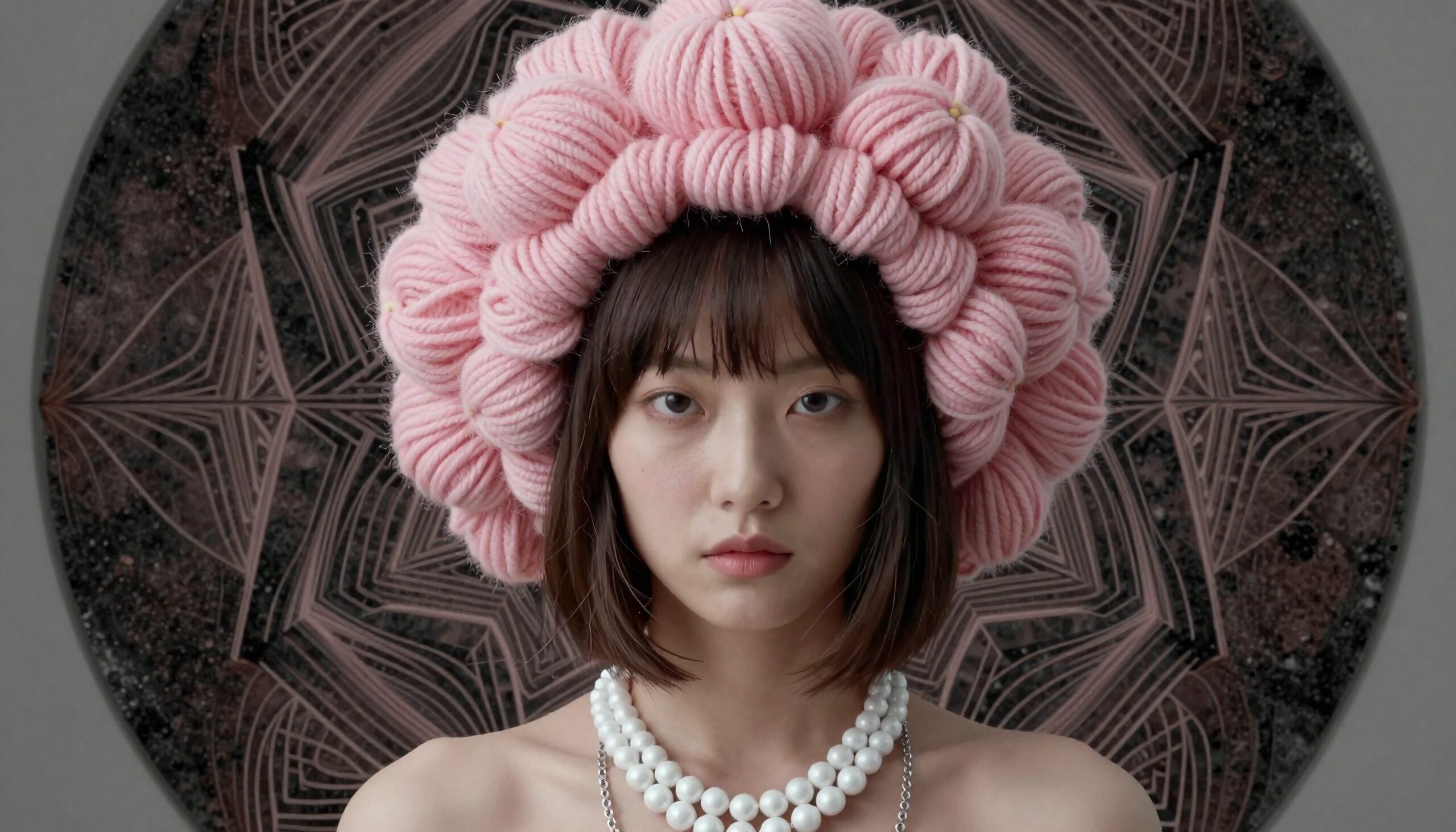 Pink Yarn Fashion Headpiece Portrait