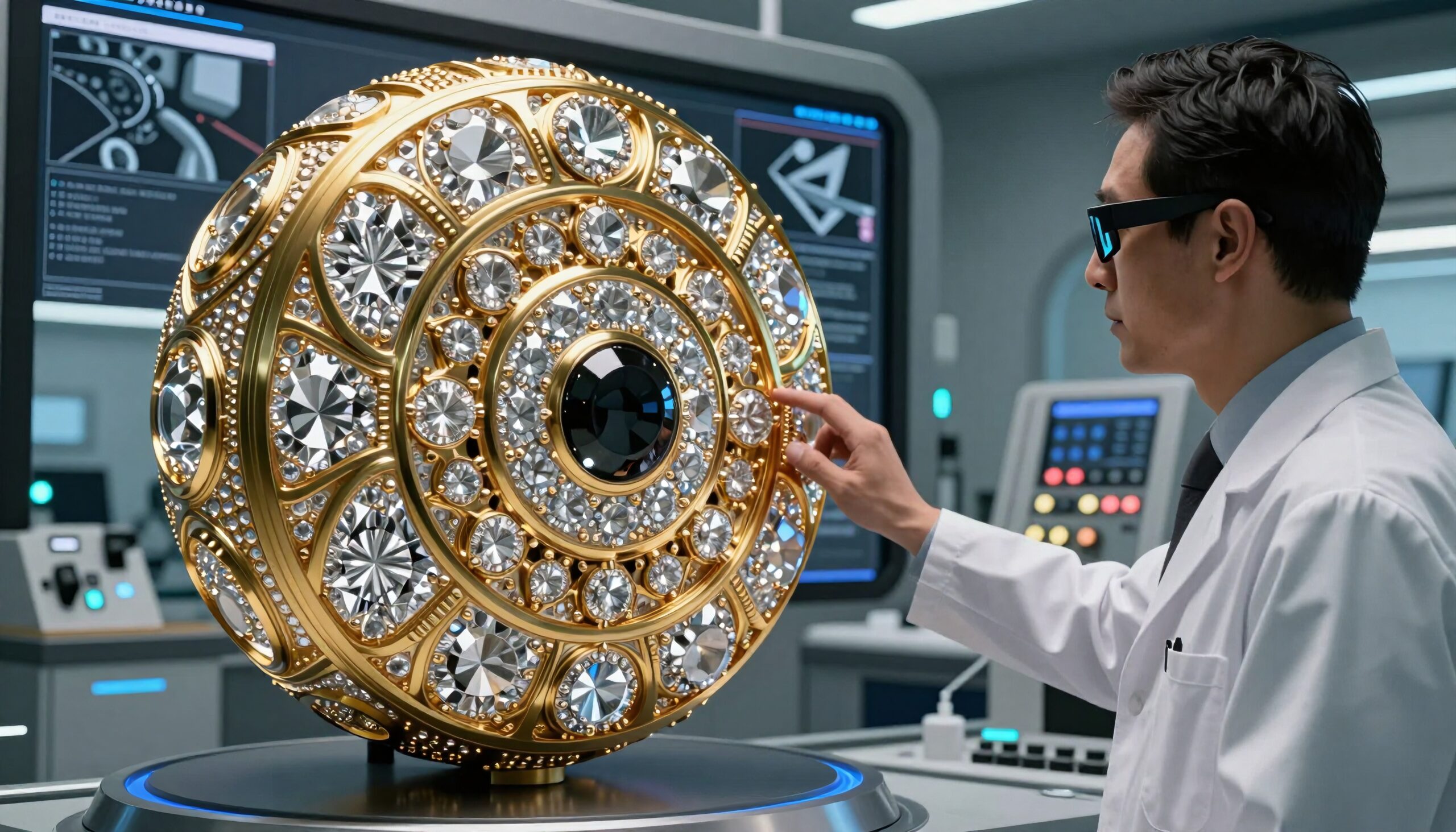 Golden Orb in High-Tech Lab