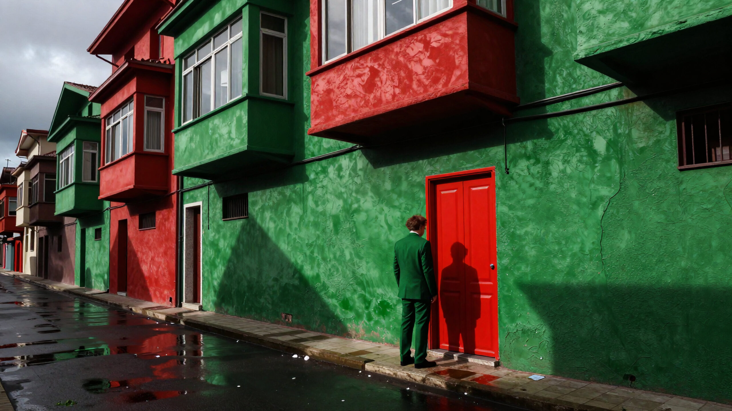 Green Suit Before Red Door