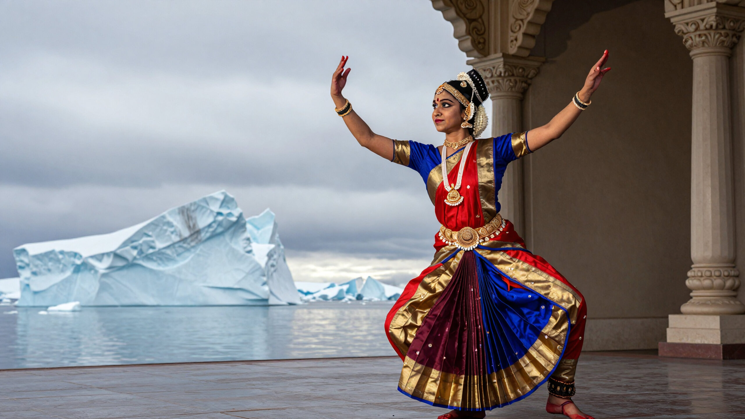 Dancer Against Iceberg Backdrop