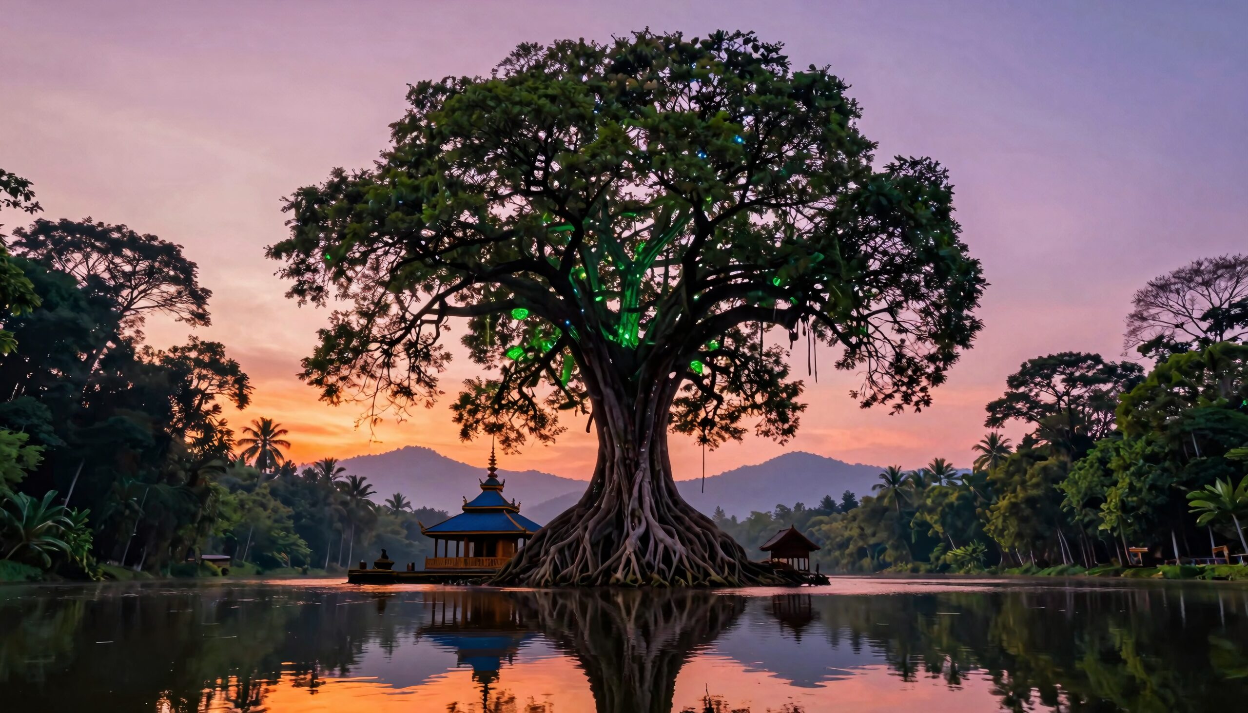 Mystical Tree in Serene Landscape