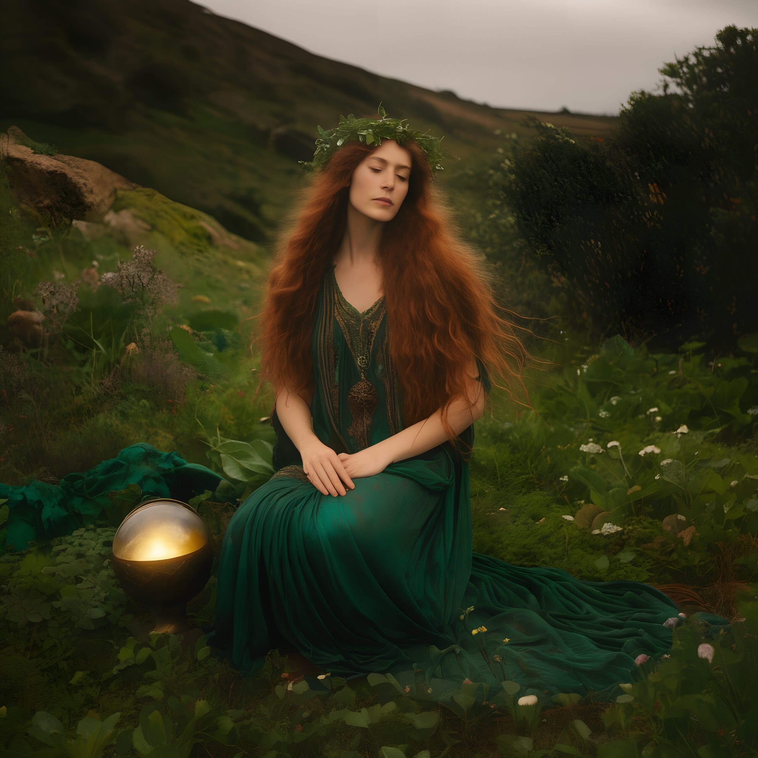 Mystical Woman in Green Nature