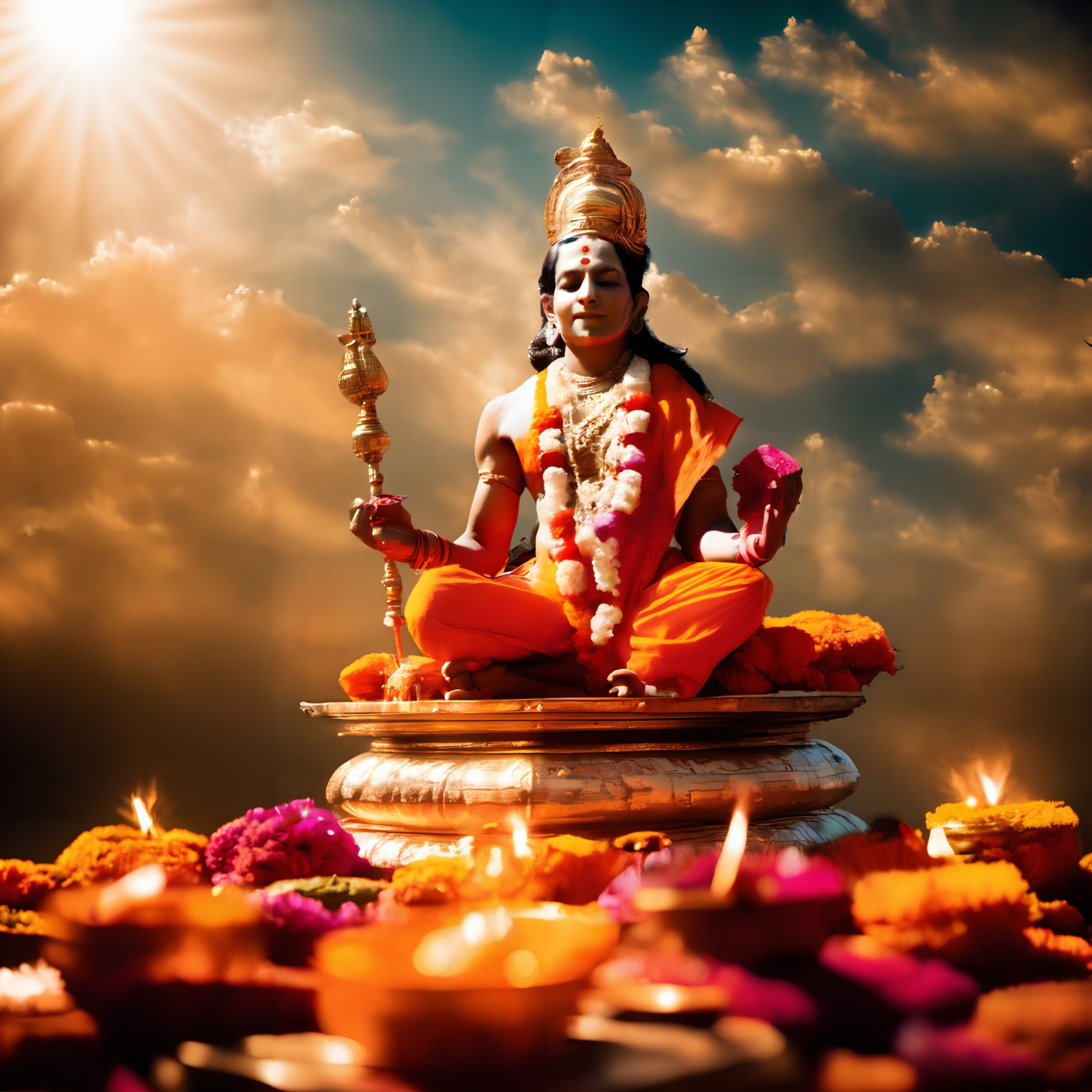 Divine Meditation Amidst Glowing Lamps