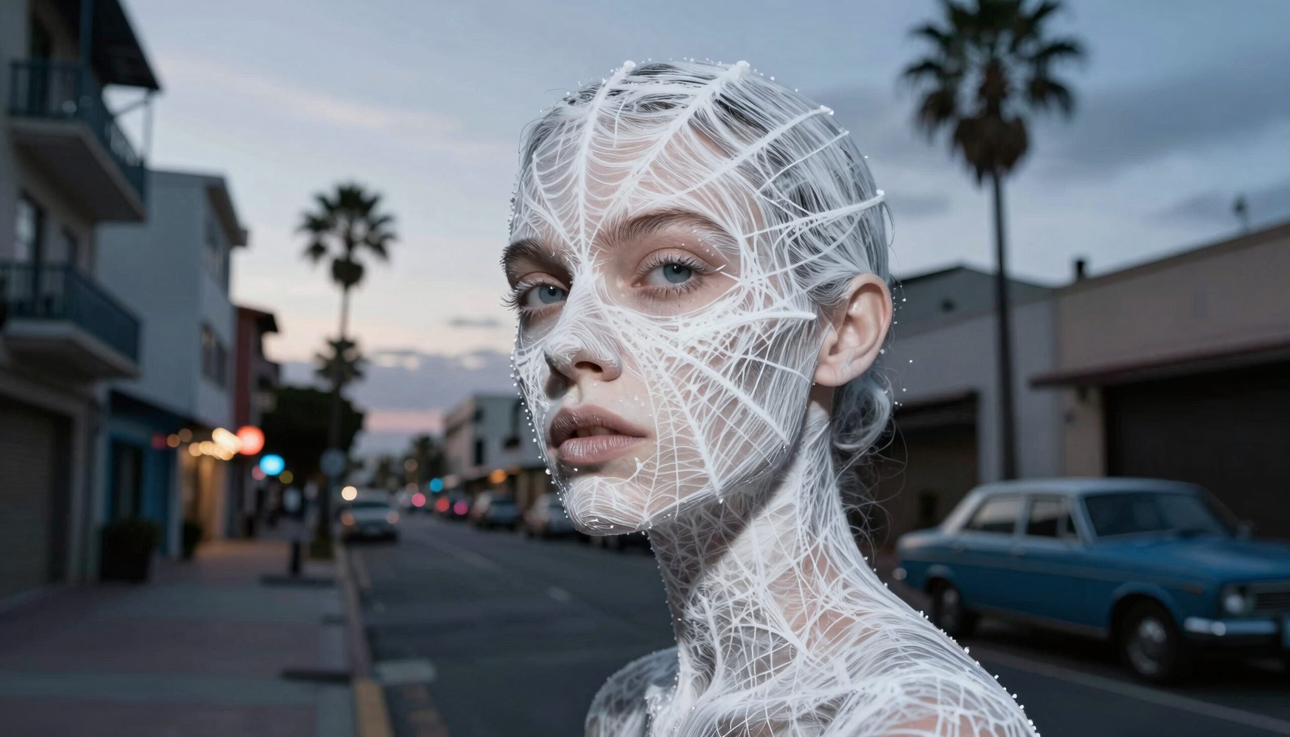 Futuristic Woman In Evening Street