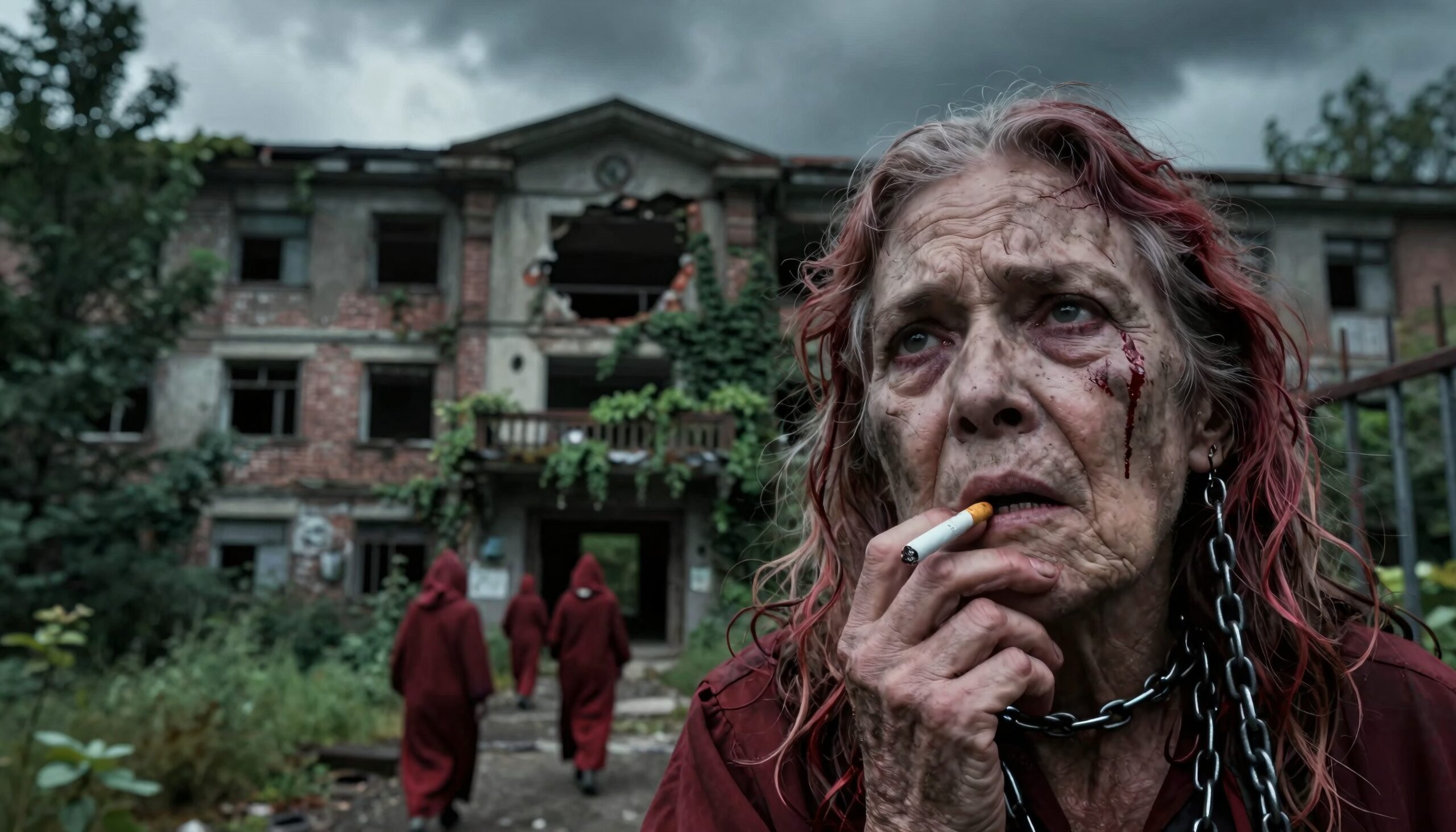 Abandoned Building Mysterious Hooded Figures