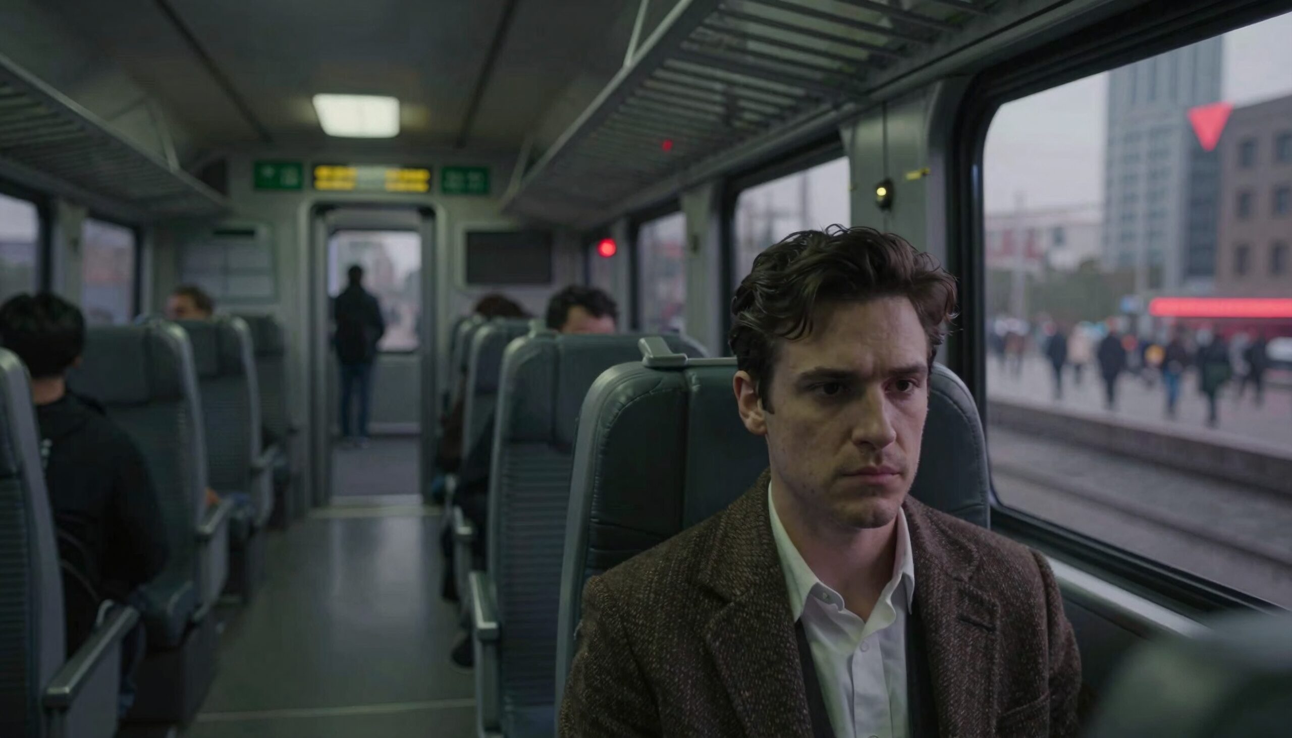 Pensive Journey on Busy Train