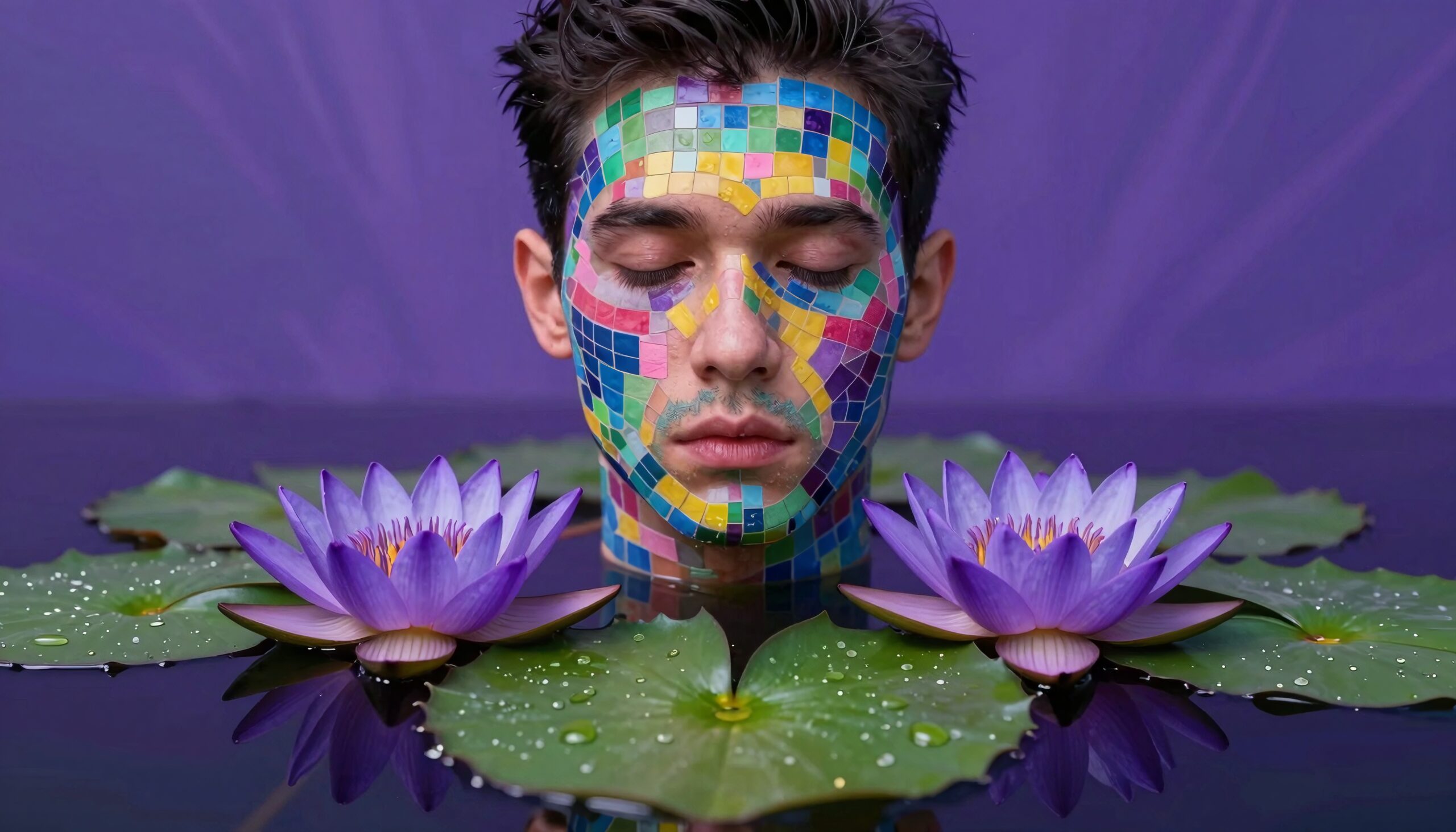 Colorful Mosaic Portrait in Water