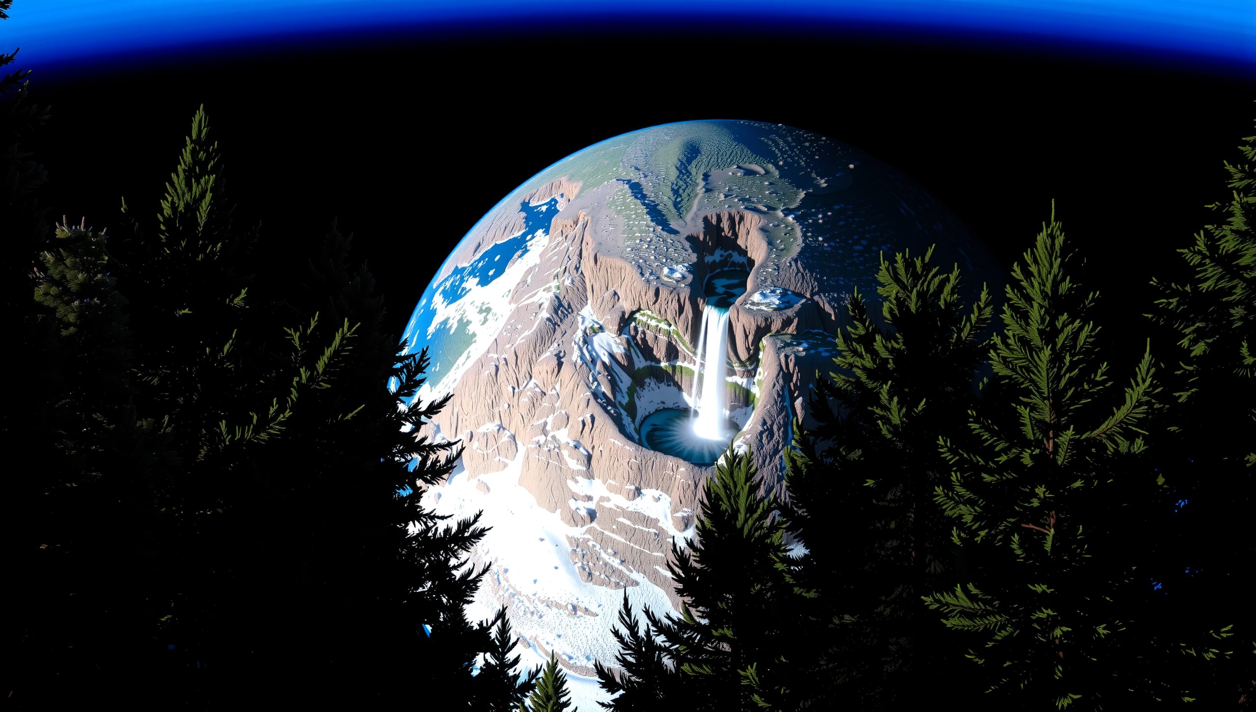 Waterfall and Planetary Landscape