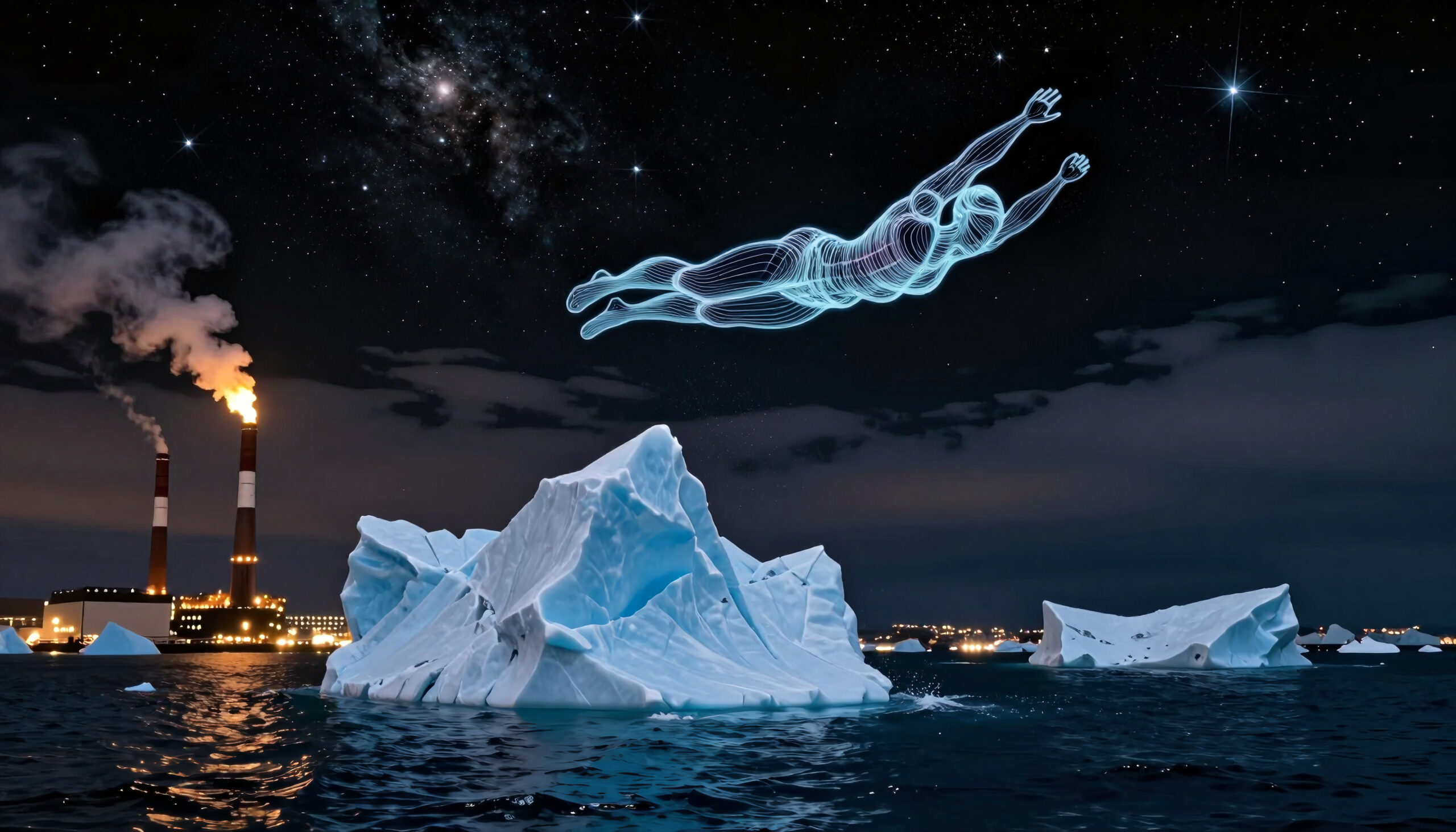 Human Flight Over Melting Ice