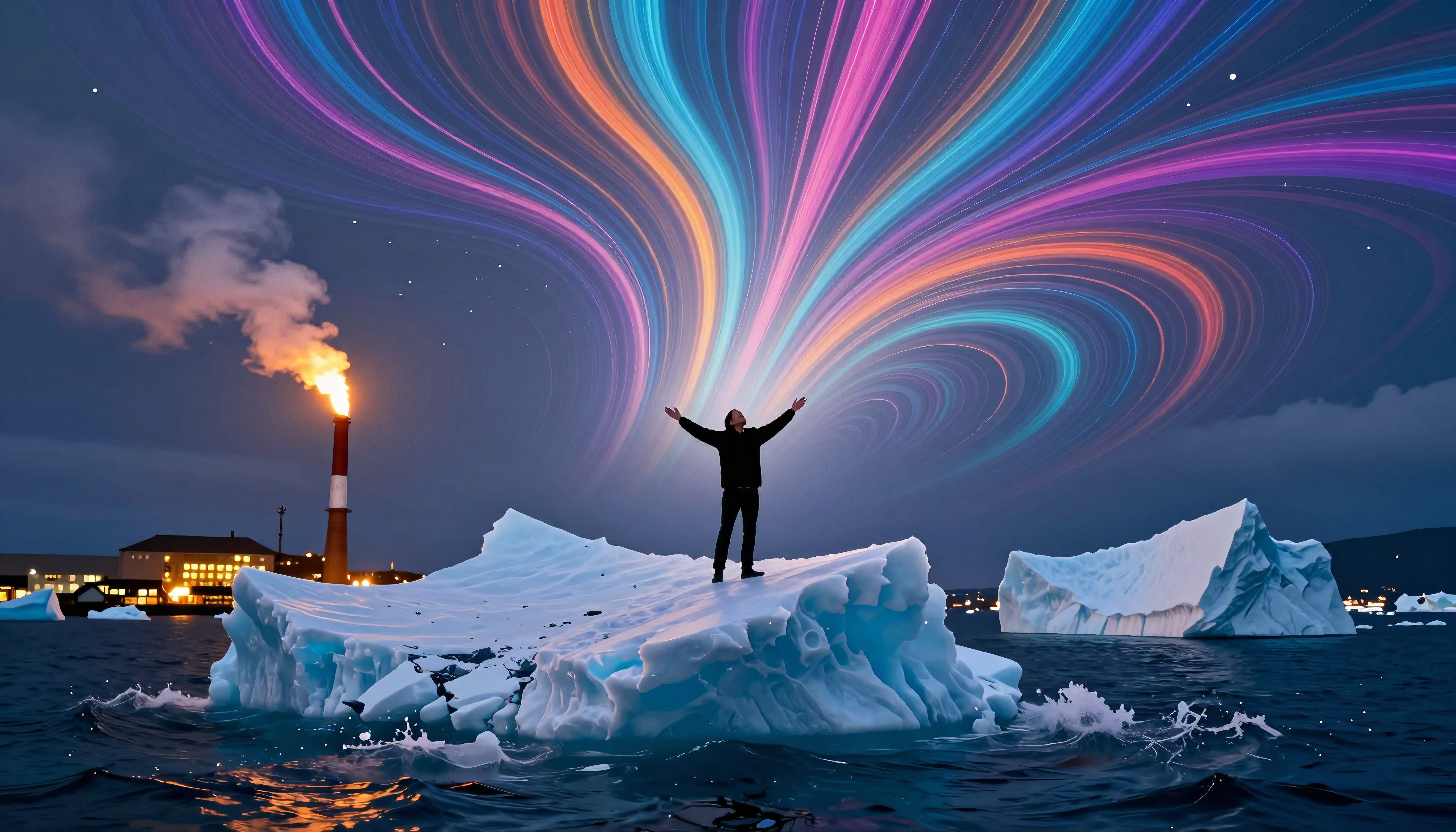 Arctic Iceberg with Silhouette Figure