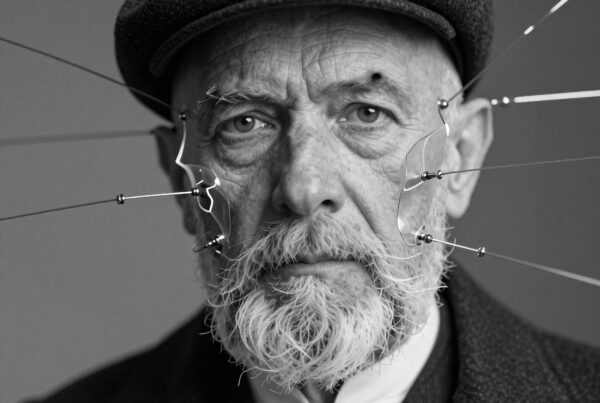 Intense Black and White Portrait of an Elderly Man with Electrodes.