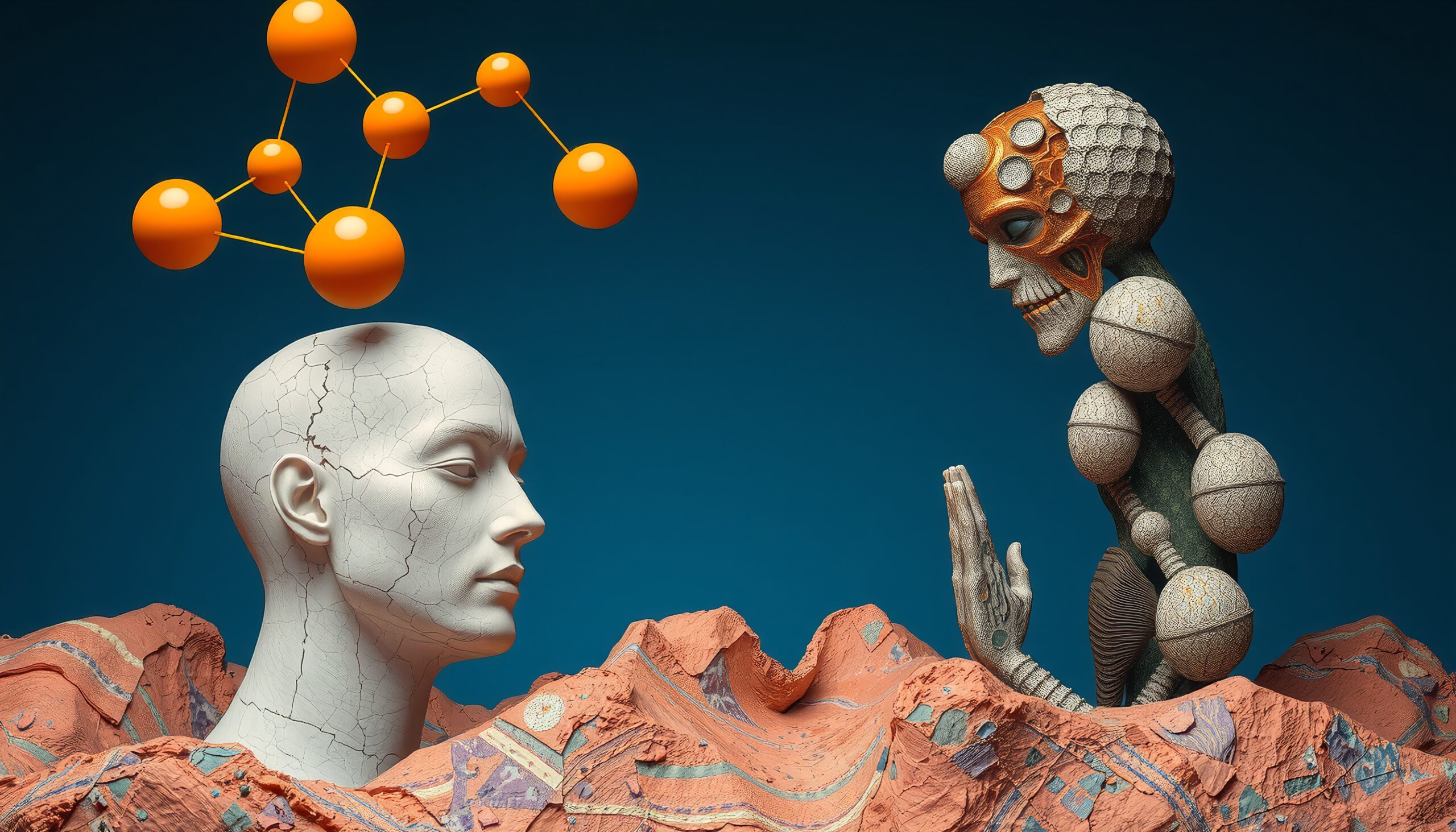 Abstract Figures in Surreal Landscape