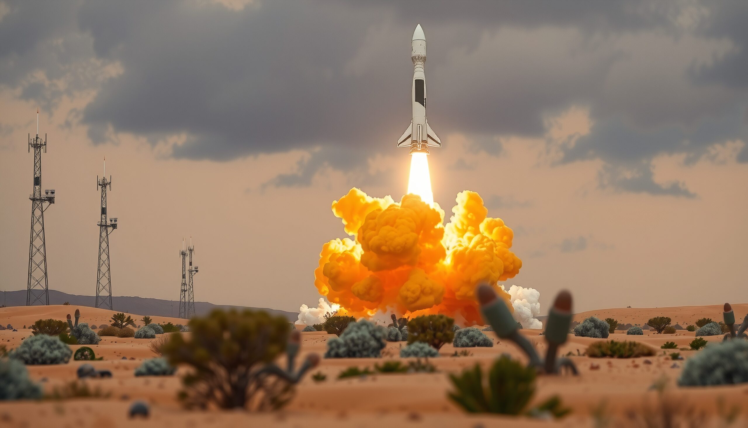 Rocket Launching in Desert Landscape