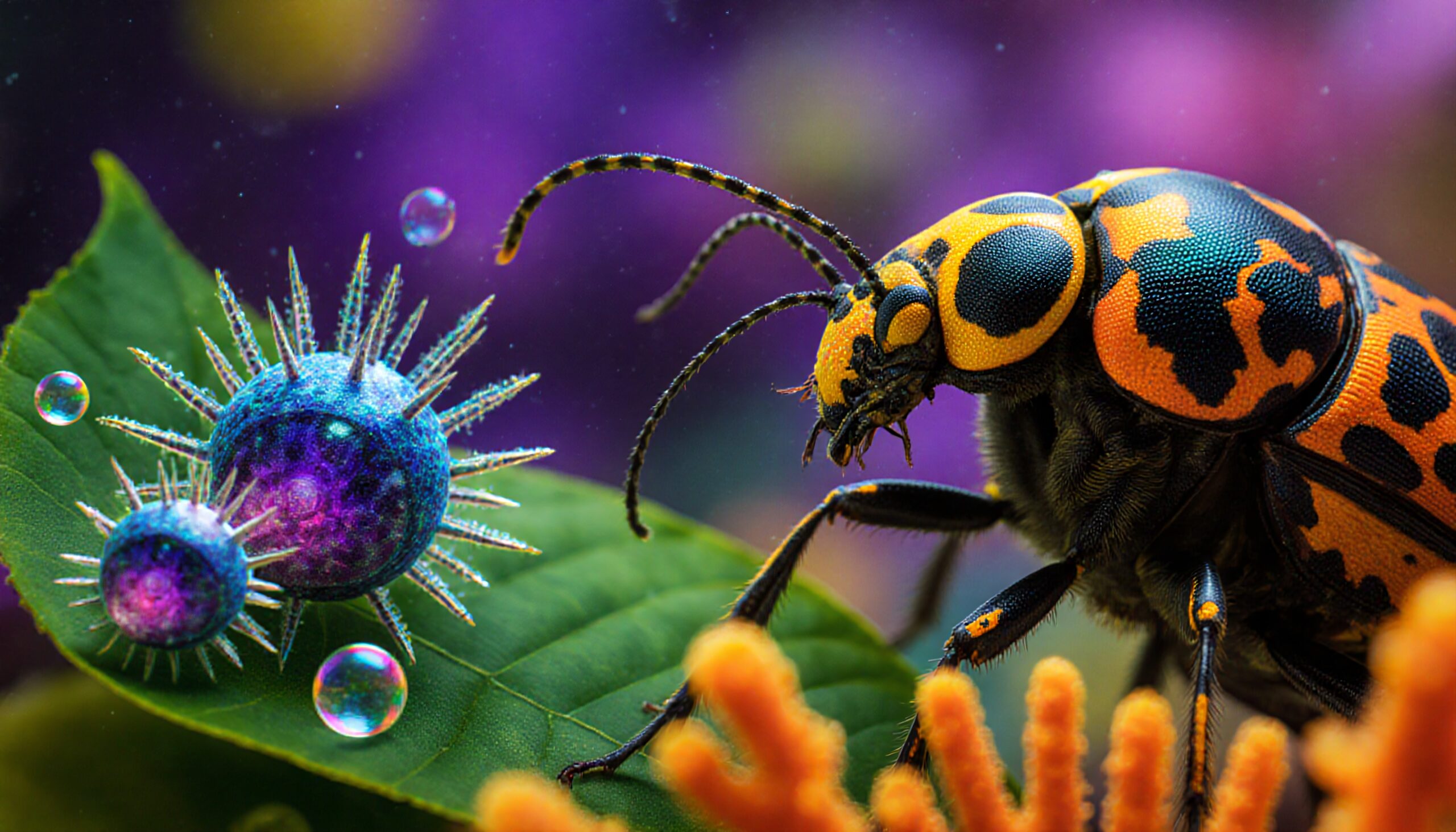 Vibrant Beetle in Alien Habitat